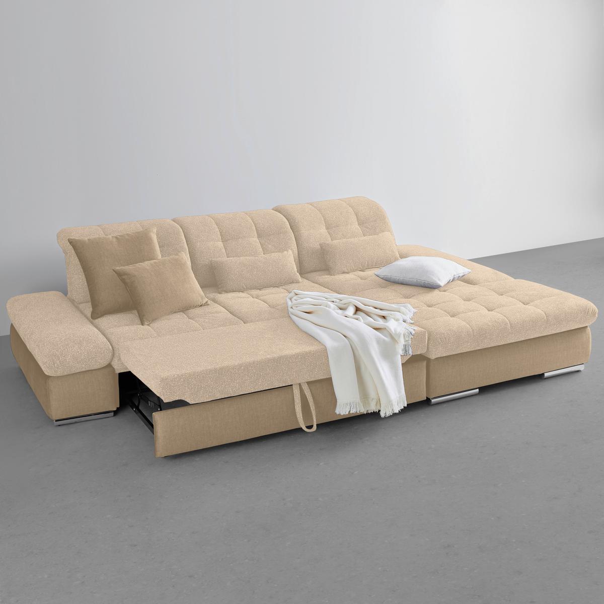 Rohová sedačka SANFINO, pravá, šedohnědá / béžová - barvy chromu/béžová, Konvenční, kov/dřevo (305/79-96/199cm) - Premium Living