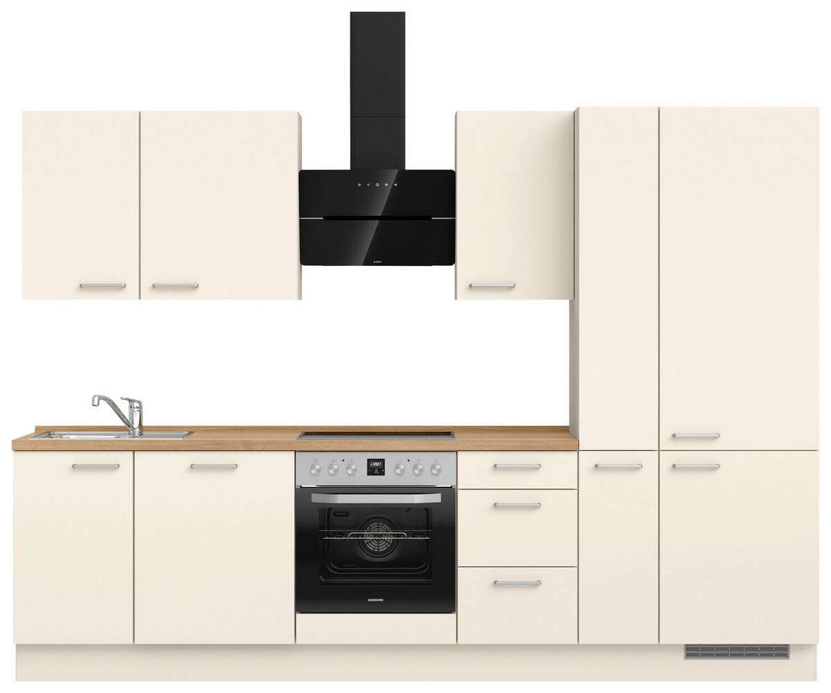Kuchyňská linka 300 cm, magnoliová supermatná - barvy dubu/magnolie, Moderní, kov/kompozitní dřevo (300cm) - Nobilia