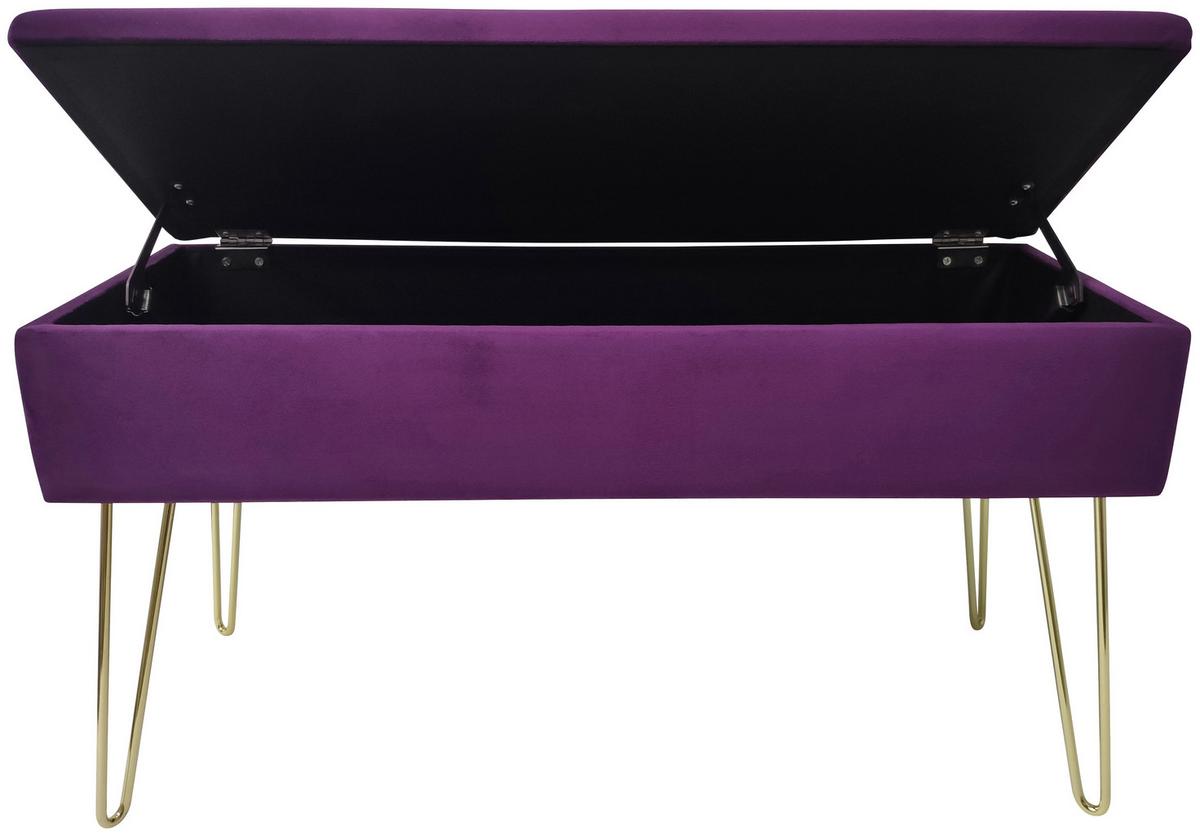 Hockerbank Scarlett Vlies Beere H: 42 cm inkl. Stauraum - Beere/Goldfarben, Design, Textil (75/42/30cm) - Echtwerk