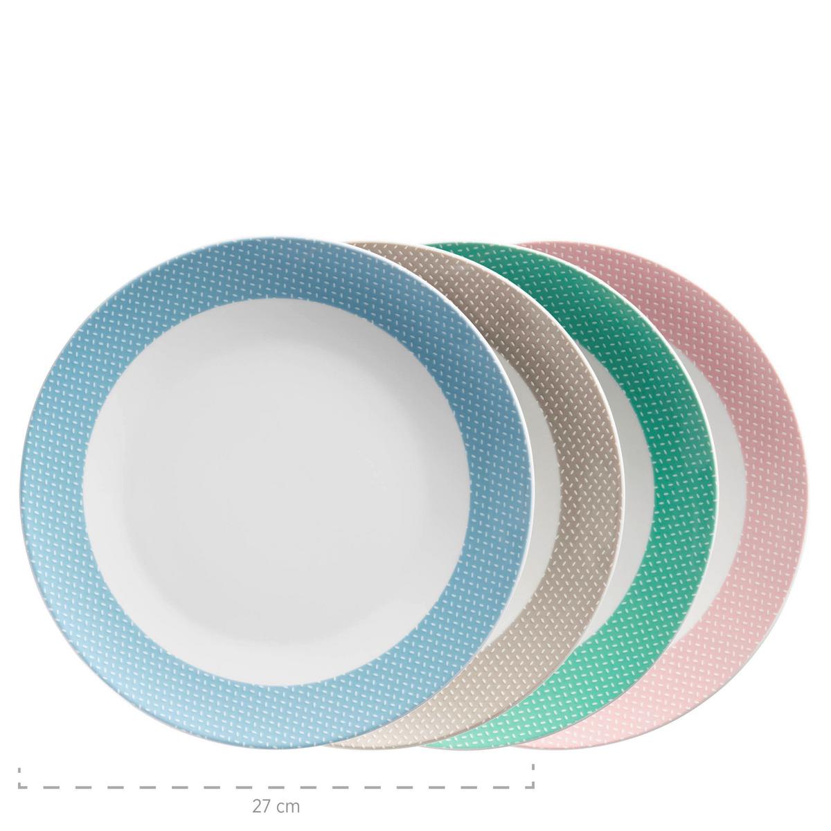 Kombiservice 4 Personen Geschirr Set - Pastellblau/Hellrosa, Basics, Keramik - Mäser