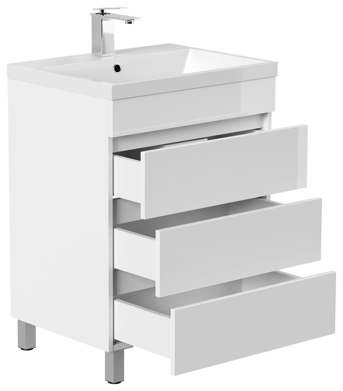 WASCHTISCHKOMBI Fellini, Weiß HG B: 60cm - Weiß Hochglanz/Weiß, Basics, Holzwerkstoff/Stein (60cm) - MID.YOU