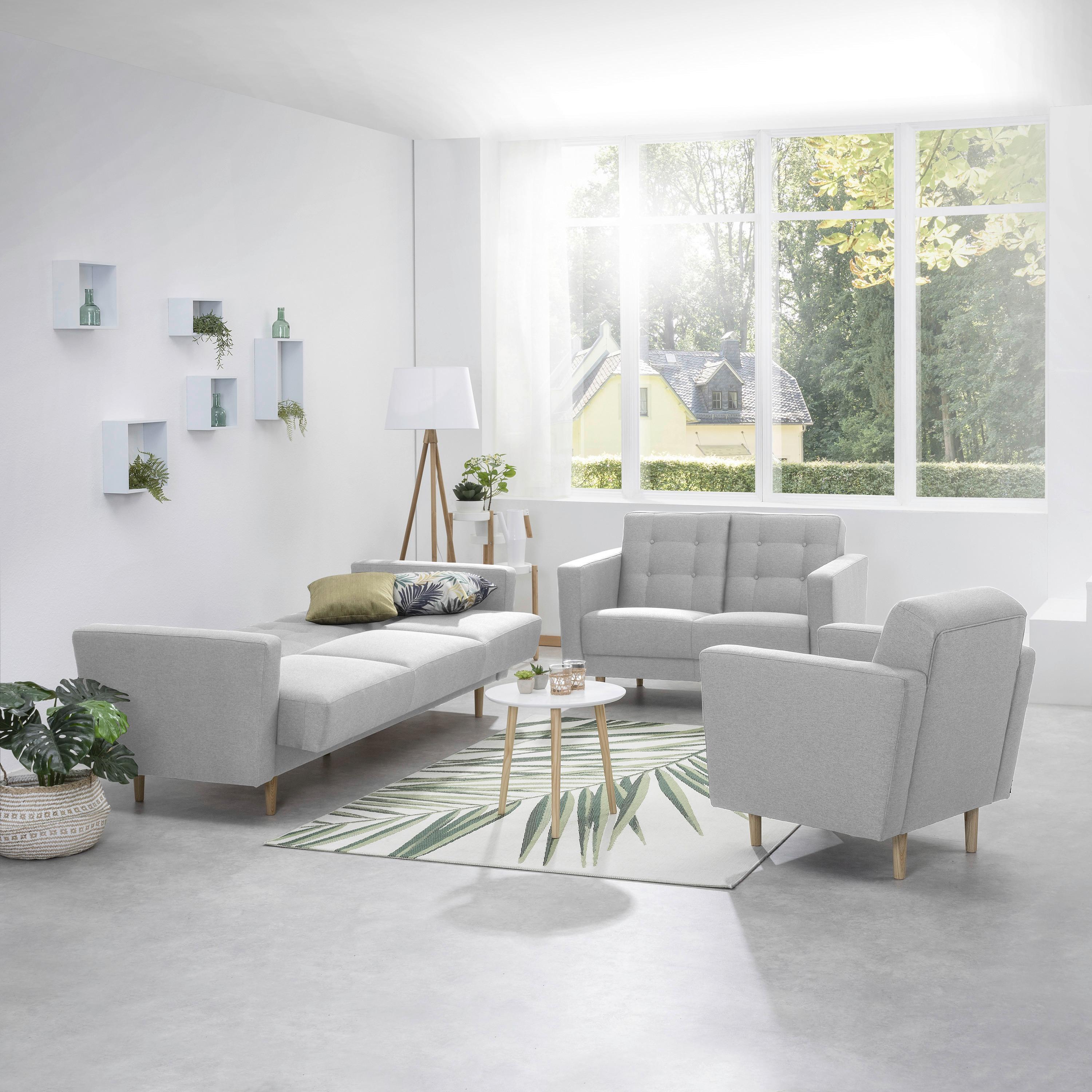 3-sitzer-sofa + Schlaffunktion Jasmin Mit Armlehnen Hellgrau - Eschefarben/Hellgrau, MODERN, Textil (224/81/83cm) - Max Winzer