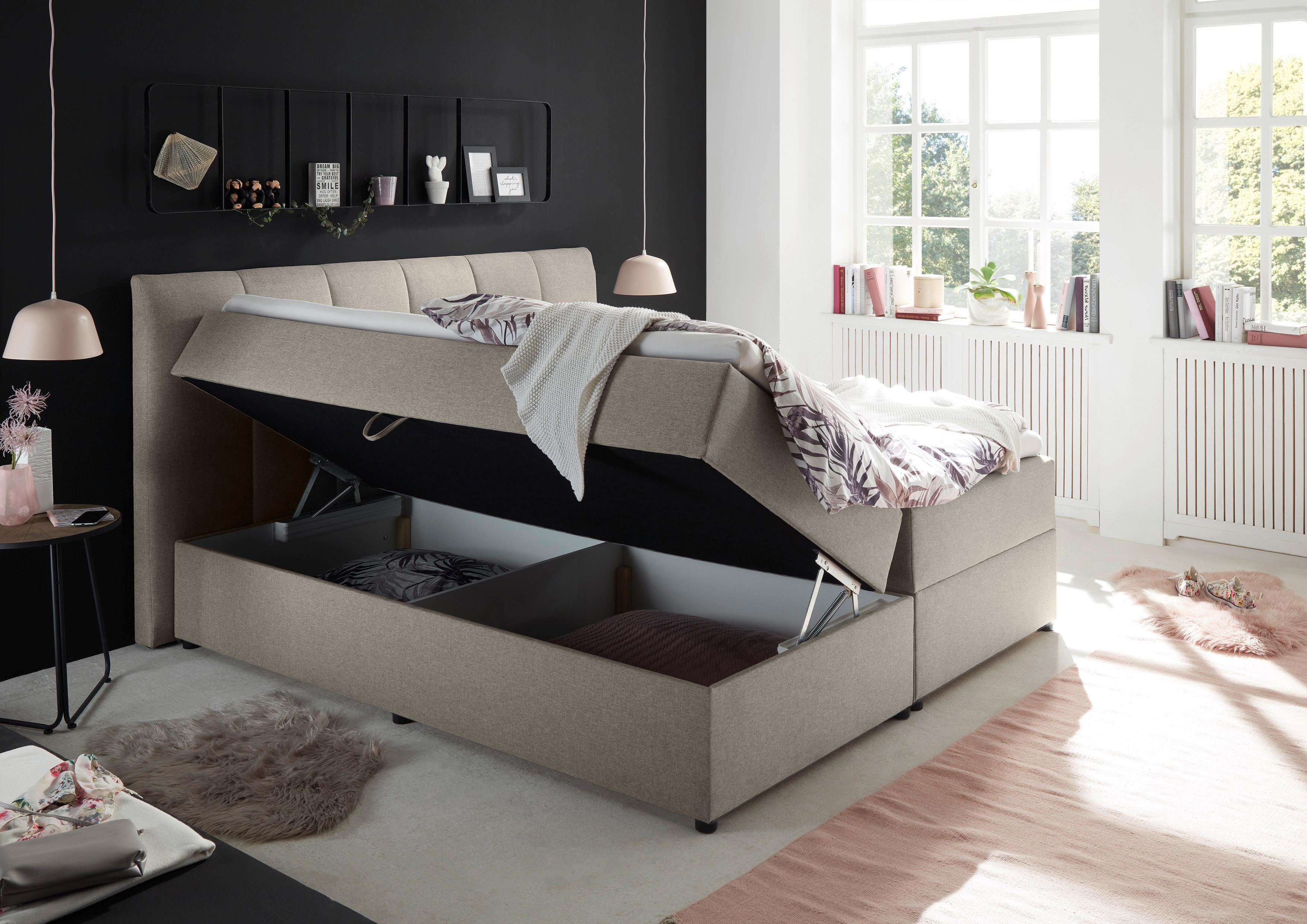 Boxspring postel GRANADA hnědá 180x200 cm - černá/jílová barva, Basics, textil/plast (180/200cm) - MID.YOU