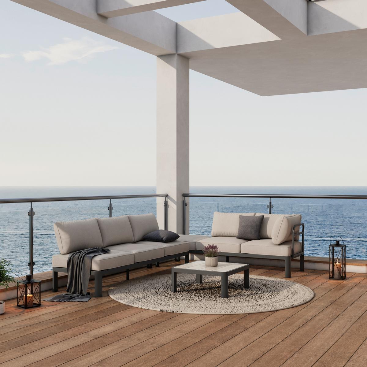 Loungegarnitur 4-Tlg Bordeaux Metall/Kunststoff mit Kissen - Dunkelgrau/Beige, MODERN, Kunststoff/Textil (300/222cm) - Beldano