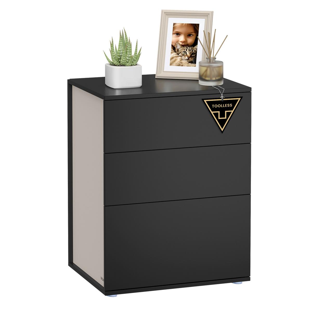 Nachttisch Nightstand - Beige/Schwarz, MODERN, Holzwerkstoff (45/58,7/35cm) - MID.YOU