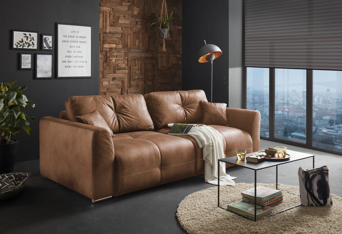 Schlafsofa Dolan Lux.3dl Hellbraun - Hellbraun/Chromfarben, MODERN, Textil (245/85/115cm) - Livetastic