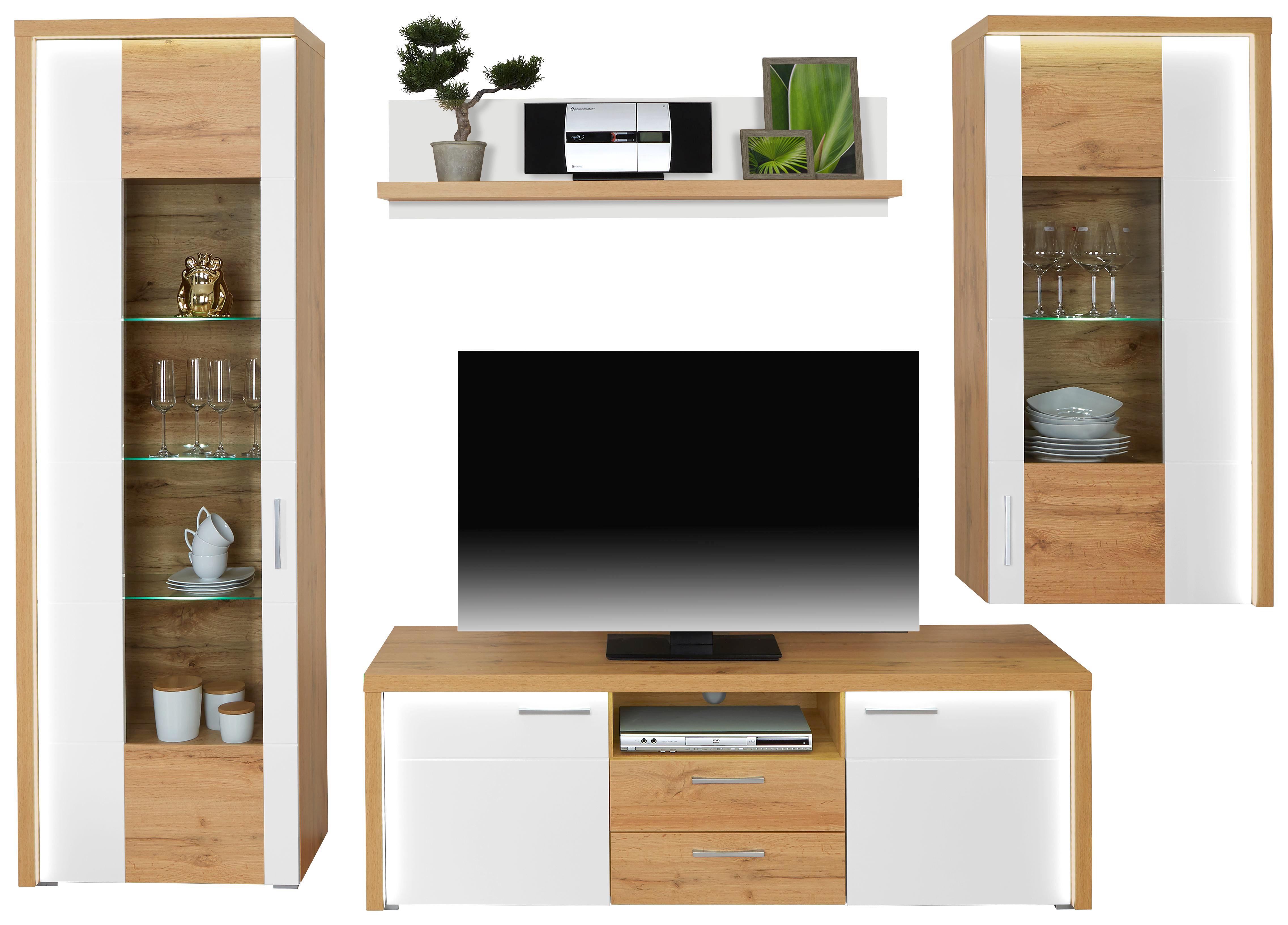 Wohnkombination Eleganza 3 - Eichefarben/Alufarben, MODERN, Glas/Holzwerkstoff (259/161/50cm)