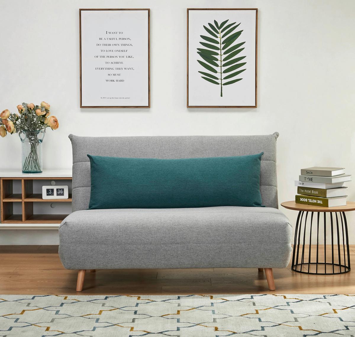 Rozkládací pohovka s polštářem SIMON šedá - šedá/modrá, Moderní, dřevo/textil (125/84/91cm) - Ondega