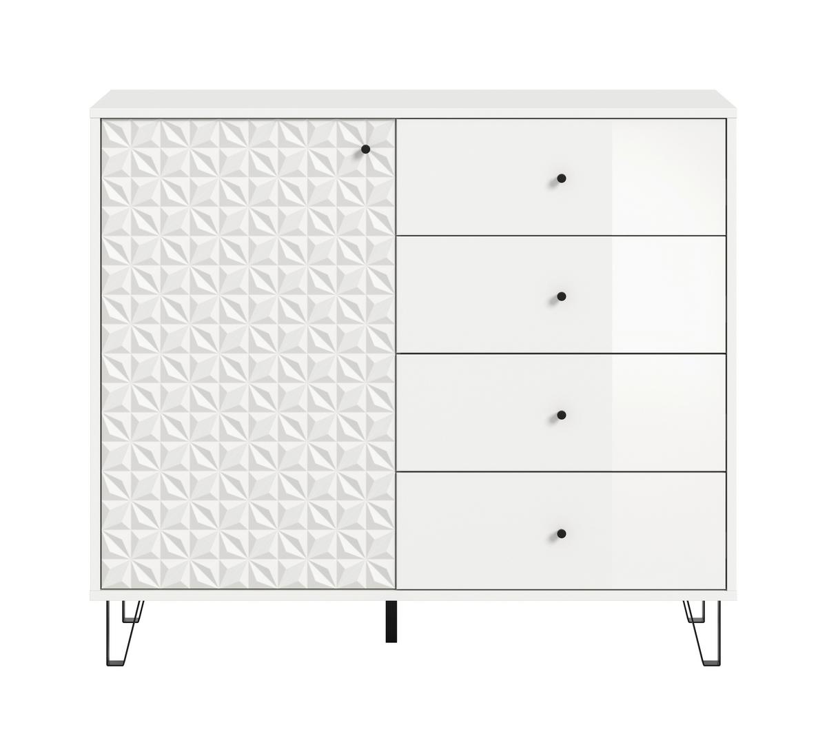 Highboard Prisma Weiß Hochglanz B: 110 Cm - Weiß Hochglanz/Schwarz, Design, Holzwerkstoff (110/96/40cm) - Livetastic