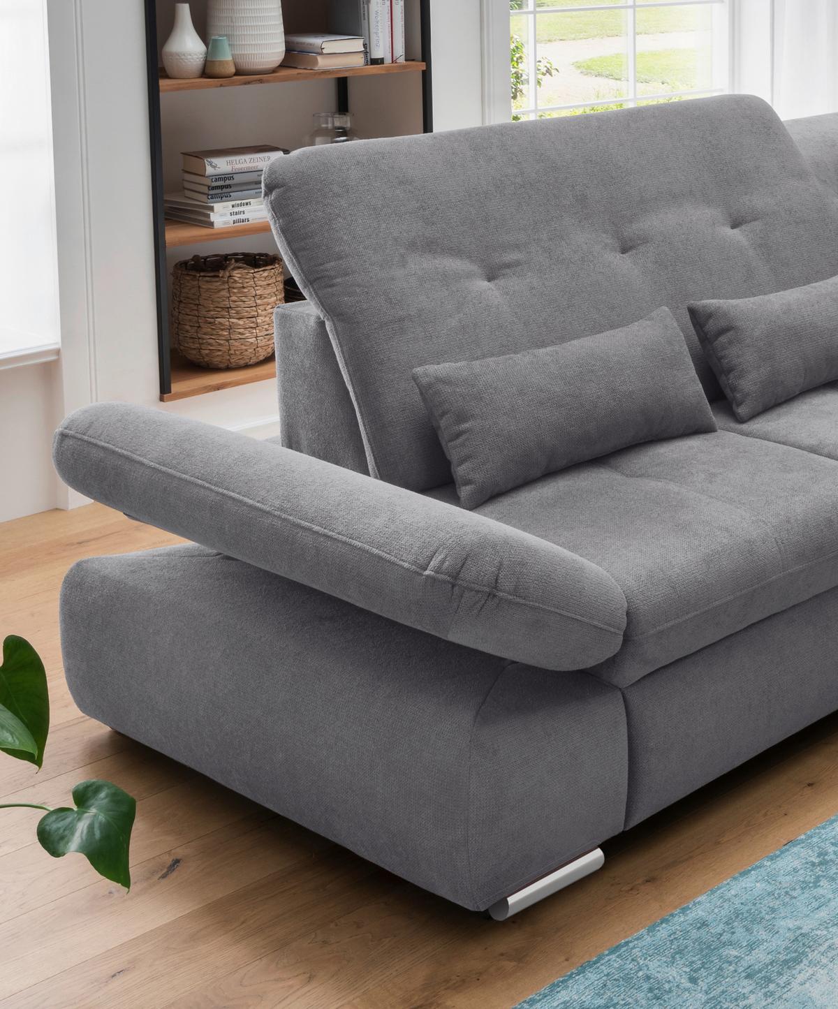 Ecksofa Dalida Dunkelgrau S: 300x196cm - Chromfarben/Dunkelgrau, MODERN, Textil (300/196cm) - Livetastic