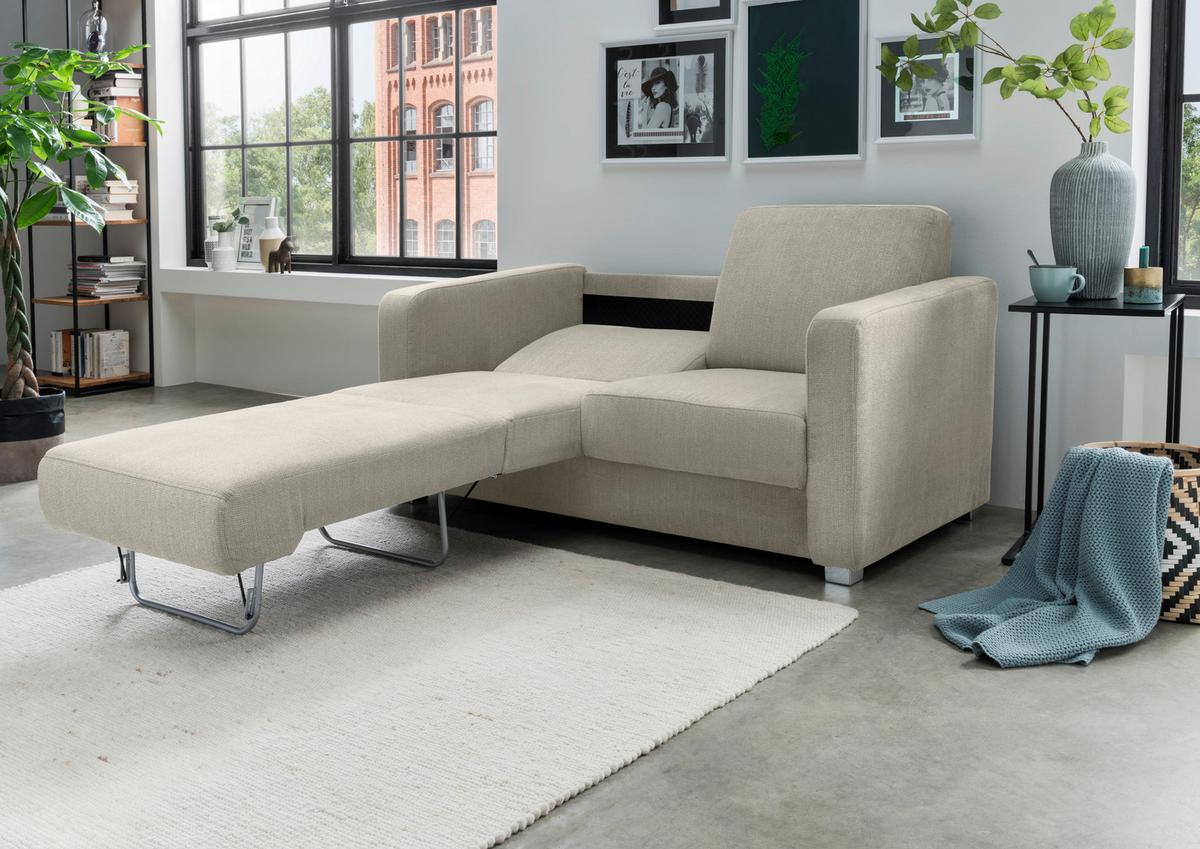 Schlafsofa Mia, Beige B: 159 Cm - Chromfarben/Beige, Basics, Textil (159/88/87cm) - Livetastic