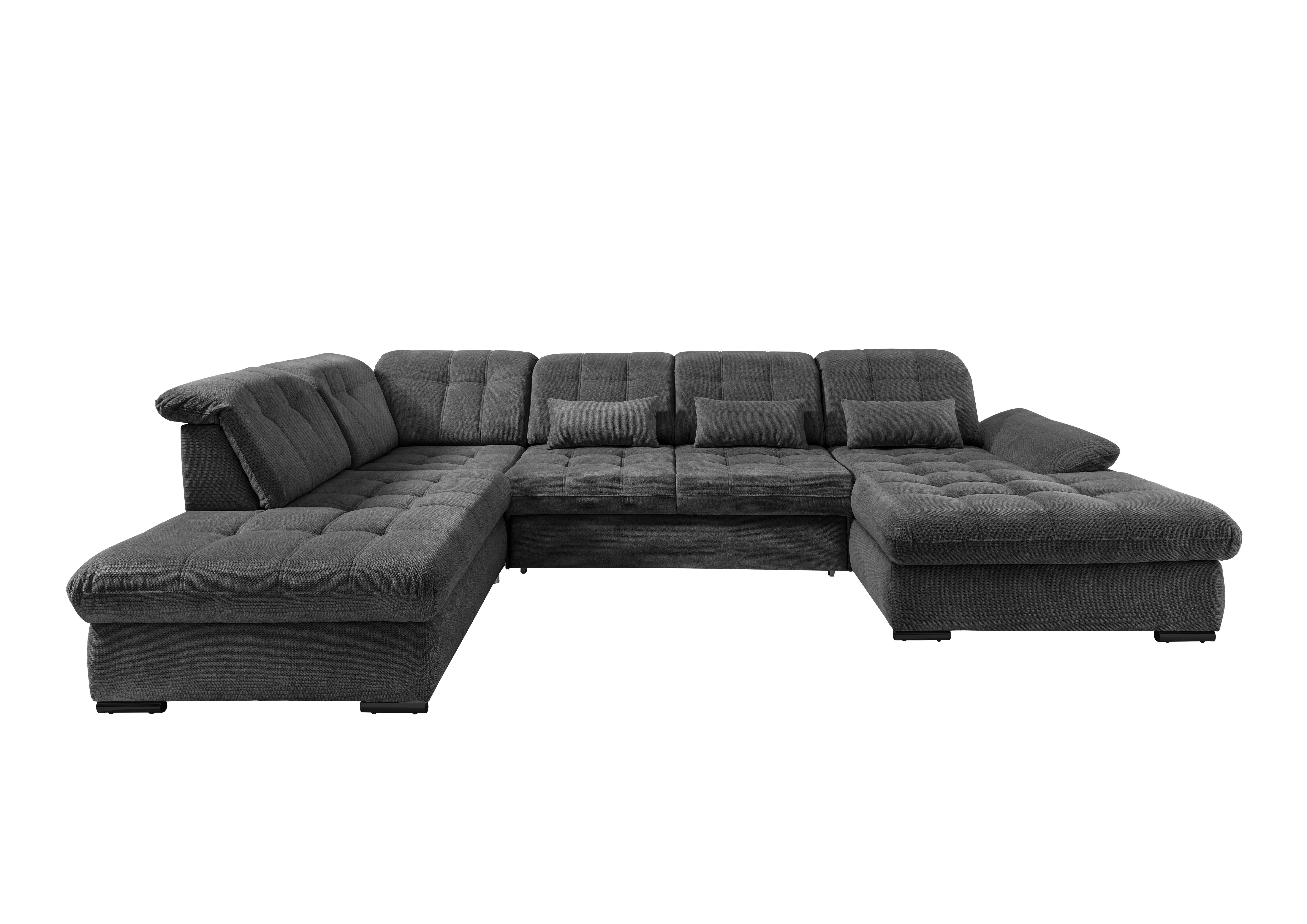 Wohnlandschaft mit Bettkasten Rigatti Anthrazit B: 387 cm - Anthrazit/Schwarz, MODERN, Textil (252/387/184cm) - Livetastic