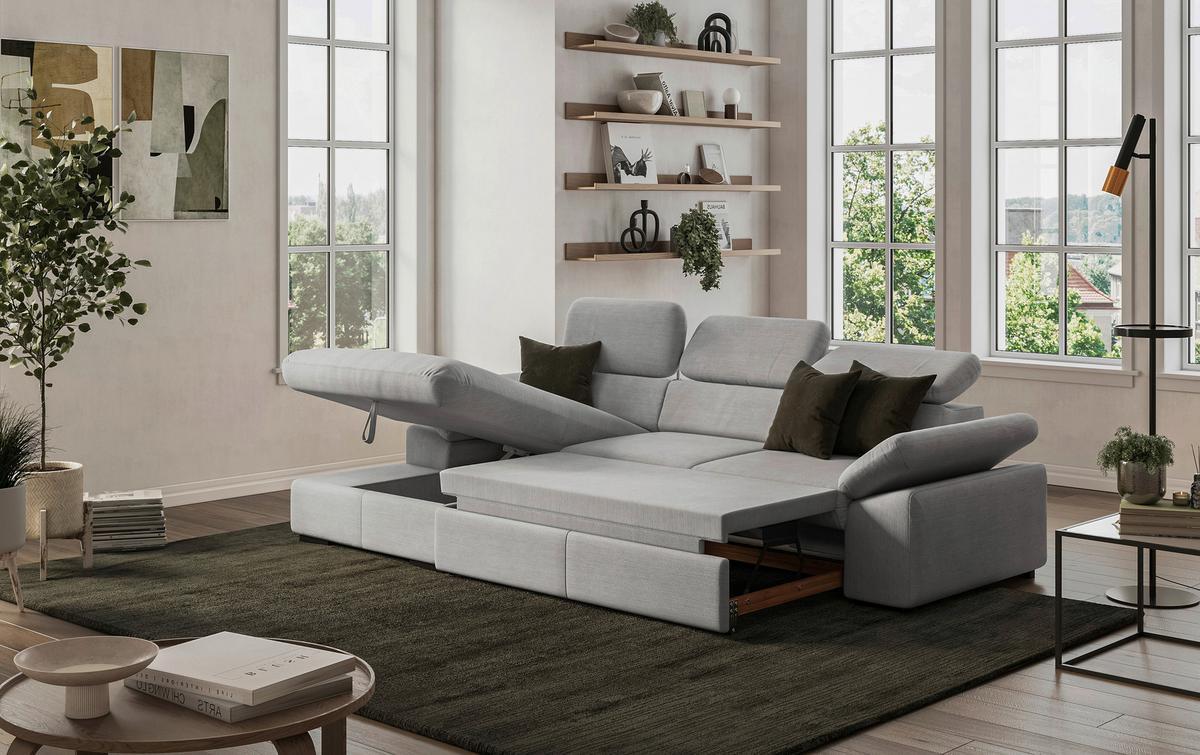 Ecksofa Lola, Hellgrau S: 165x250 Cm - Hellgrau/Schwarz, Design, Textil (165/250cm) - Livetastic