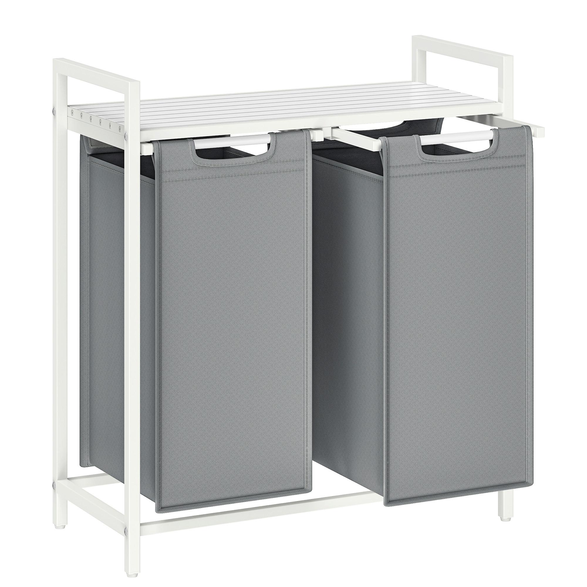 Wäschekorb Blh201w11 - Weiß/Grau, Trend, Holzwerkstoff/Textil (73/72/33cm) - MID.YOU