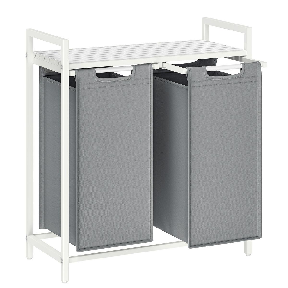 Wäschekorb Blh201w11 - Weiß/Grau, Trend, Holzwerkstoff/Textil (73/72/33cm) - MID.YOU