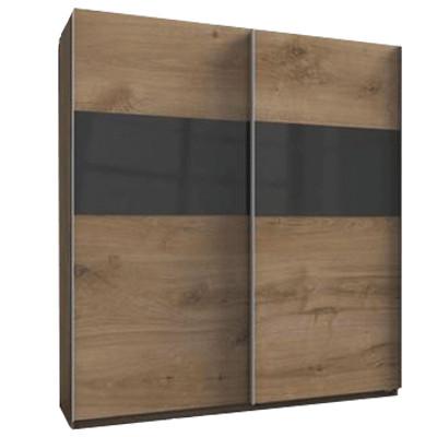 Skříň s posuvnými dveřmi Bramfeld,barvy dubu/sklo šedé - šedá/barvy dubu, Konvenční, kov/kompozitní dřevo (225/236/65cm)