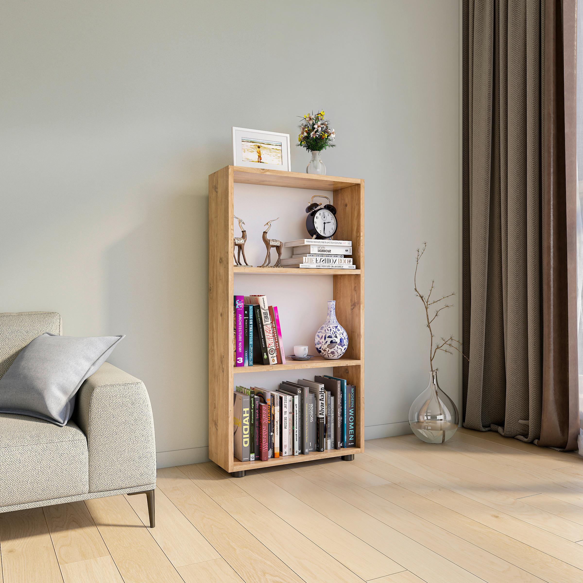 Regál Bulas š: 56 cm, dub medový - čierna/dub medový, Modern, kompozitné drevo/plast (56/108/20cm) - MID.YOU