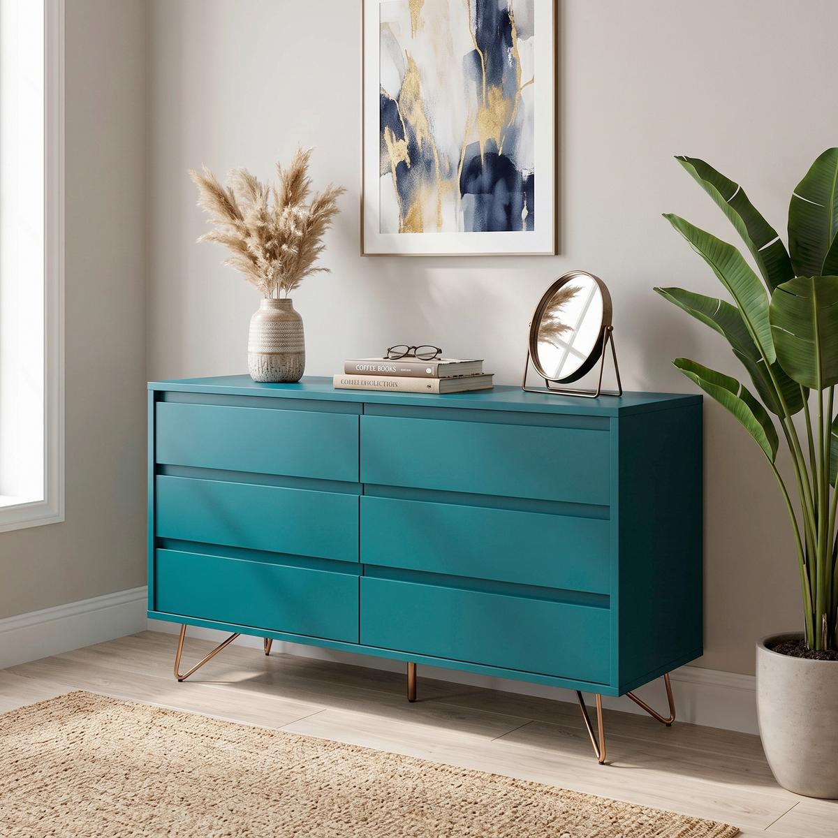 KOMMODE Blau B: 120cm - Blau/Messingfarben, Design, Holzwerkstoff (120/70/40cm) - Livetastic