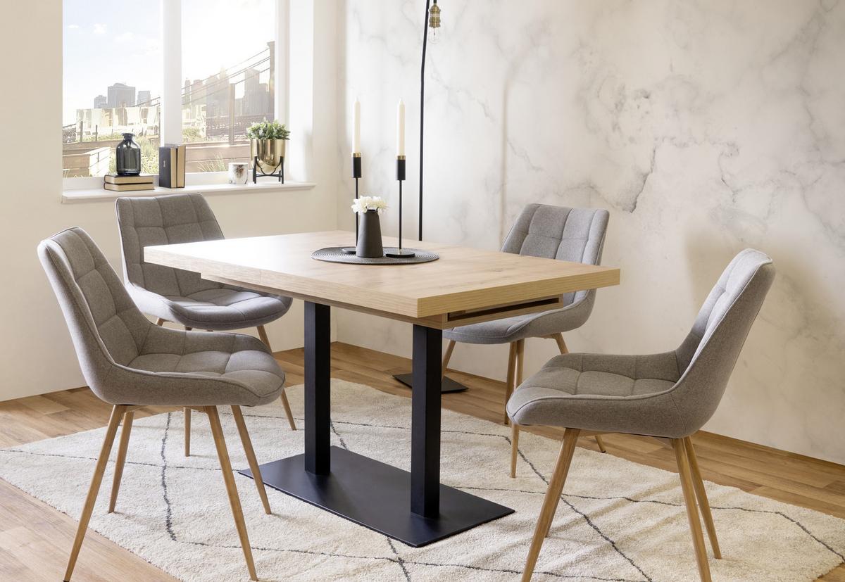 Esstisch ausziehbar Quadrato LxB: 120x80 cm Eiche Dekor - Schwarz/Eiche Artisan, KONVENTIONELL, Holzwerkstoff/Metall (120/80/74cm) - MID.YOU