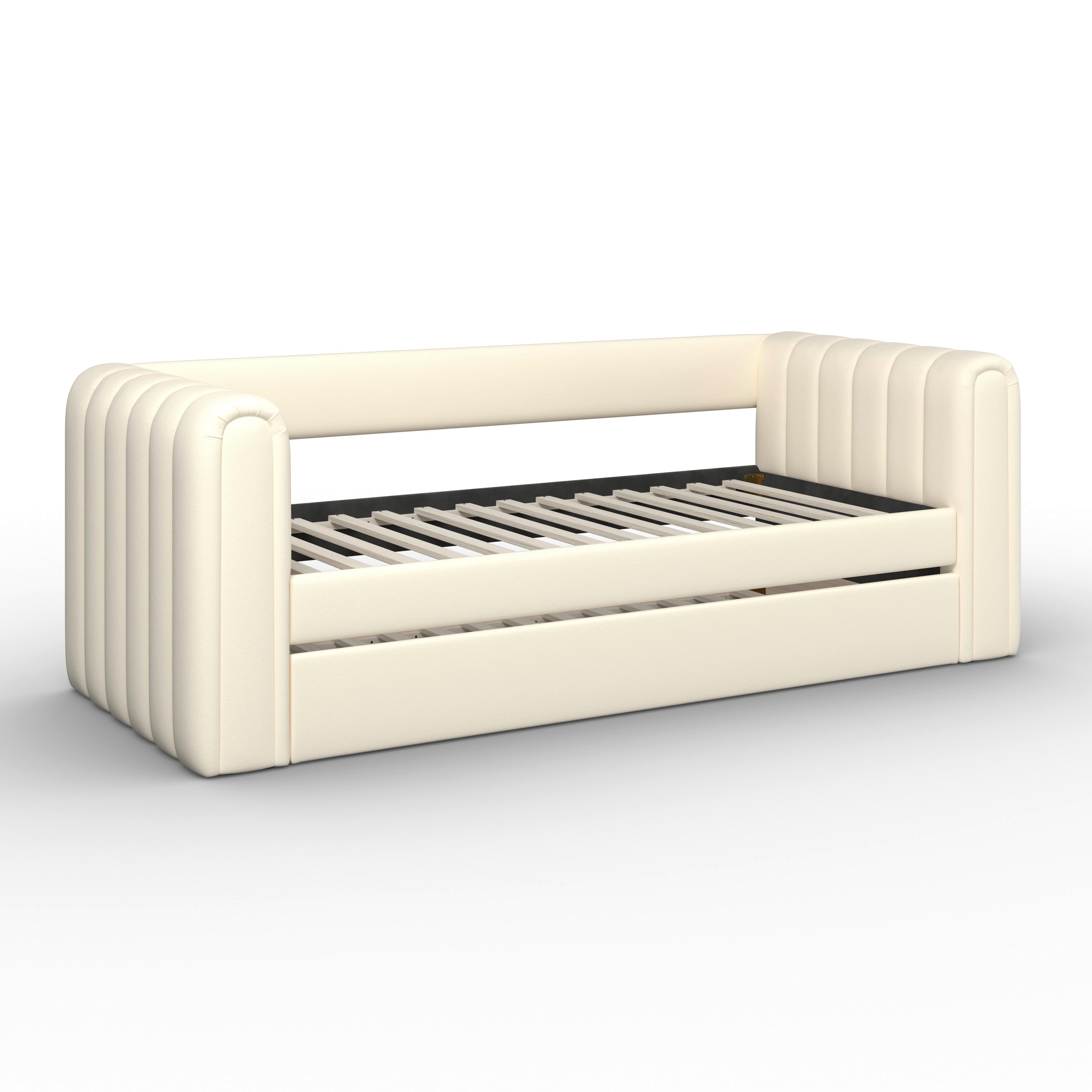 Výsuvná posteľ TASHA 90x200 cm, slonovinová - svetlohnedá/čierna, Modern, drevo/textil (90/200cm) - Bessagi Home