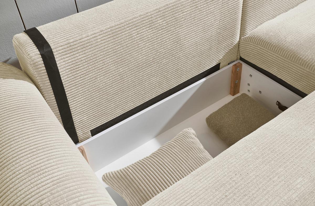 Ecksofa  Mit Bettkasten Maureen Cremefarben - Creme/Schwarz, KONVENTIONELL, Textil (255/185cm) - MID.YOU