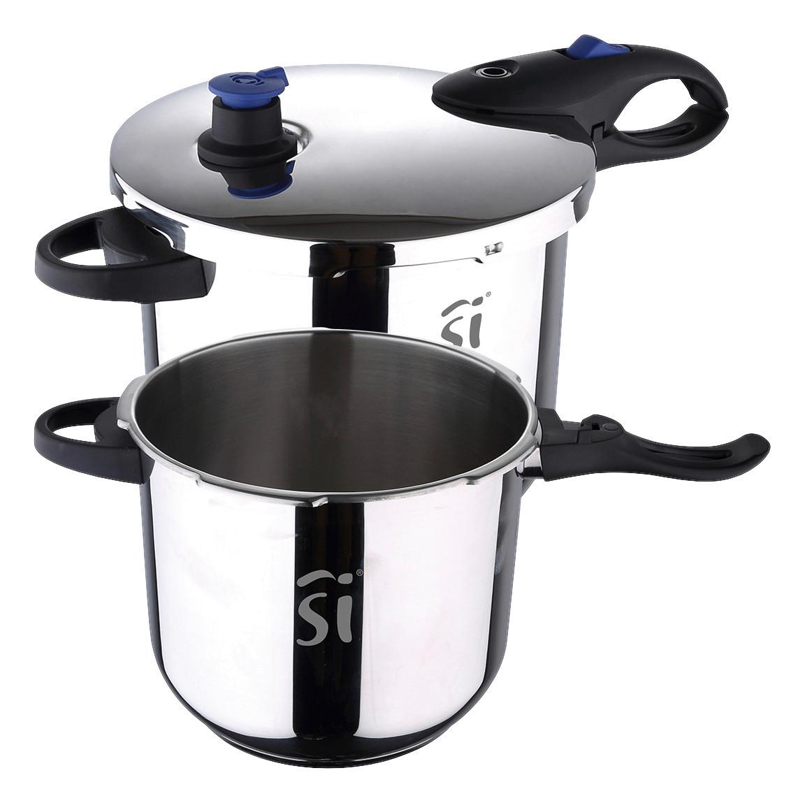 Schnellkochtopf 4 und 5,5 L Edelstahl Mit 1 Deckel - Silberfarben/Schwarz, Basics, Kunststoff/Metall (22cm)