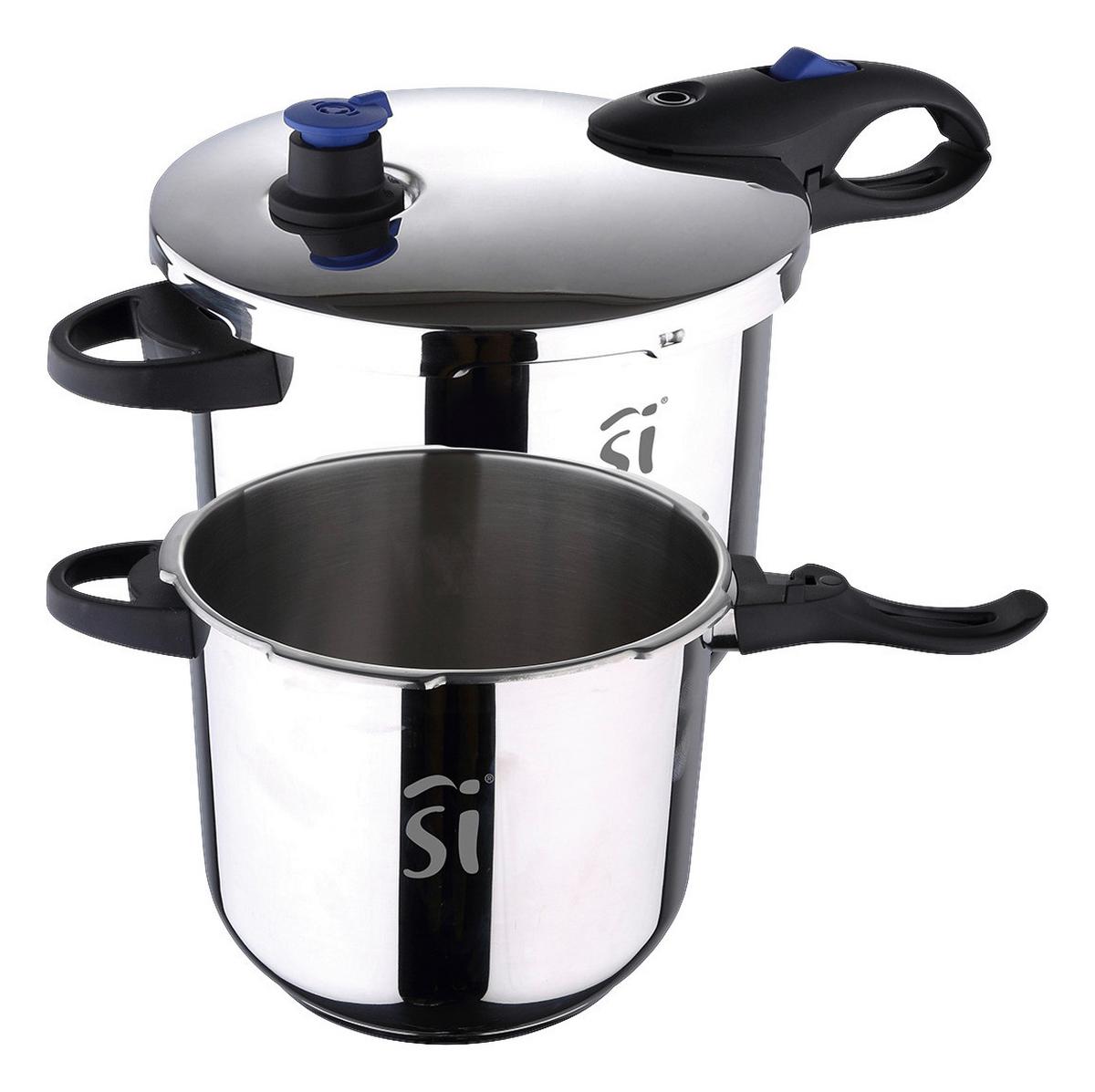 Schnellkochtopf 4 und 5,5 L Edelstahl Mit 1 Deckel - Silberfarben/Schwarz, Basics, Kunststoff/Metall (22cm)