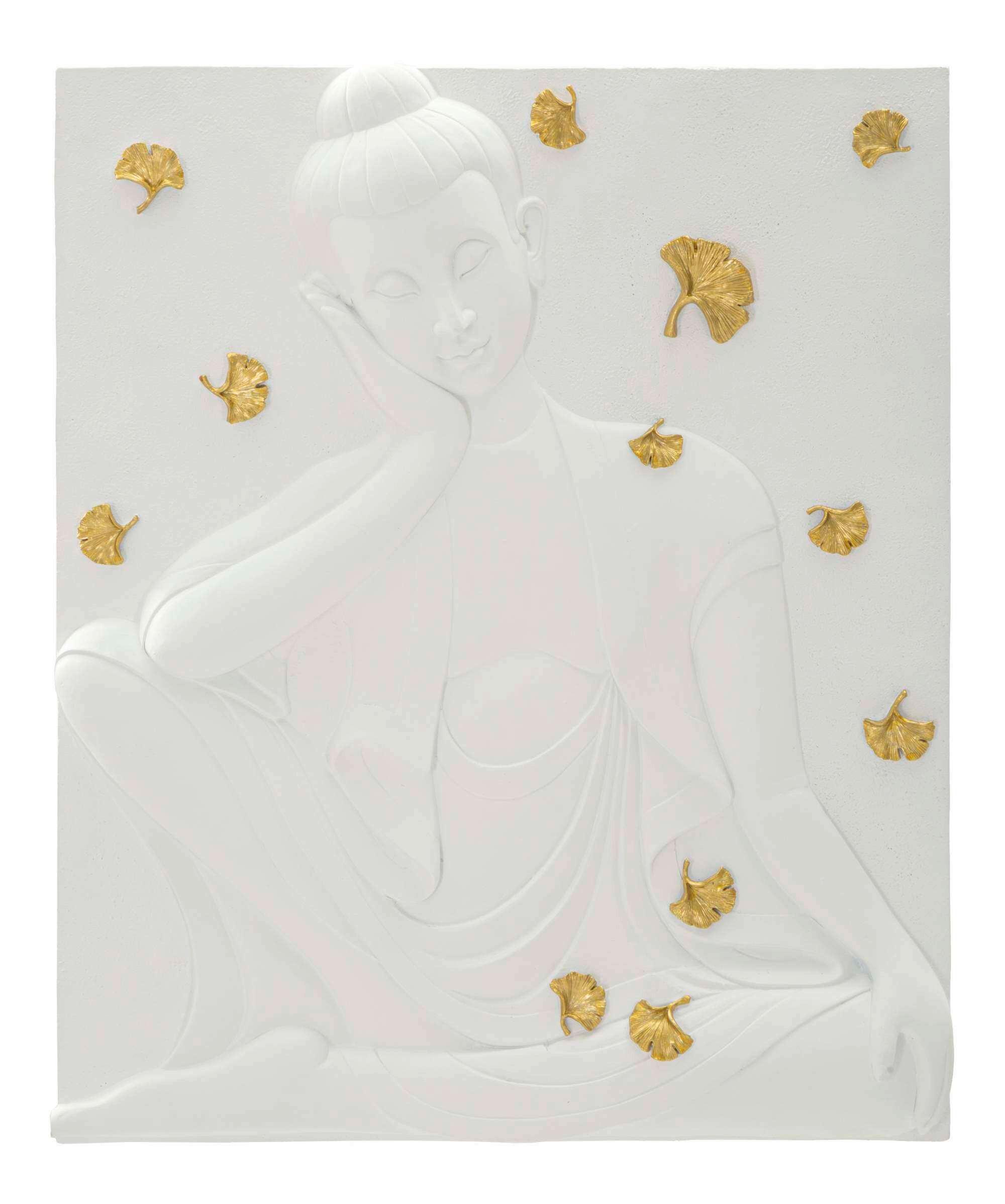 Wanddeko Buddha Goldfarben, Weiß B: 46 cm - Basics, Kunststoff (46/55.5/5.70cm)