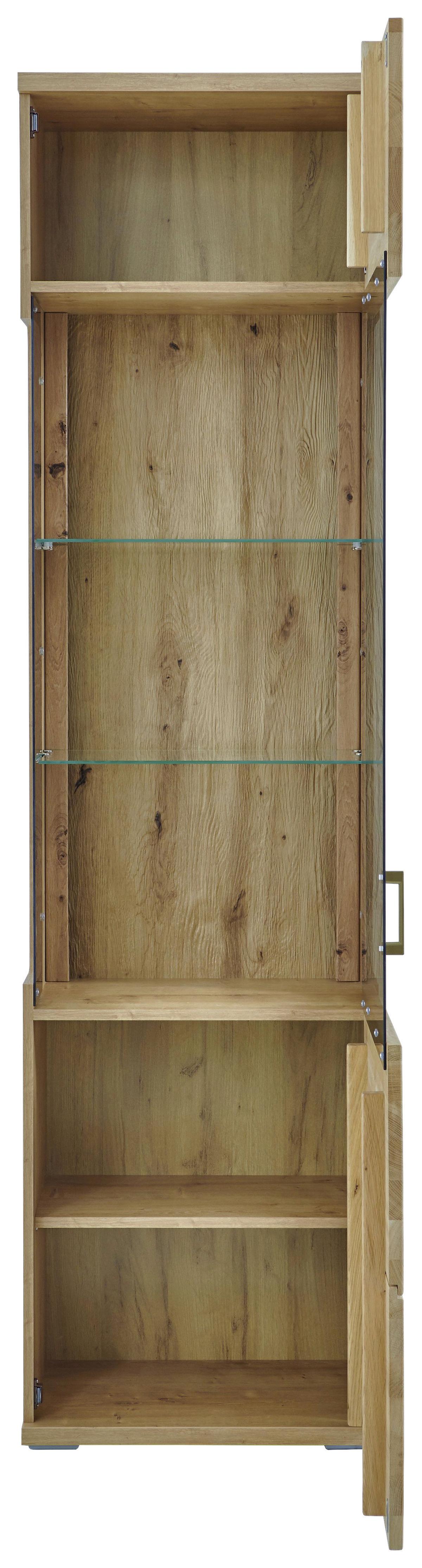 VITRINE KANSAS - Alteiche/Grau, KONVENTIONELL, Glas/Holz (55/208,6/37,4cm) - Livetastic