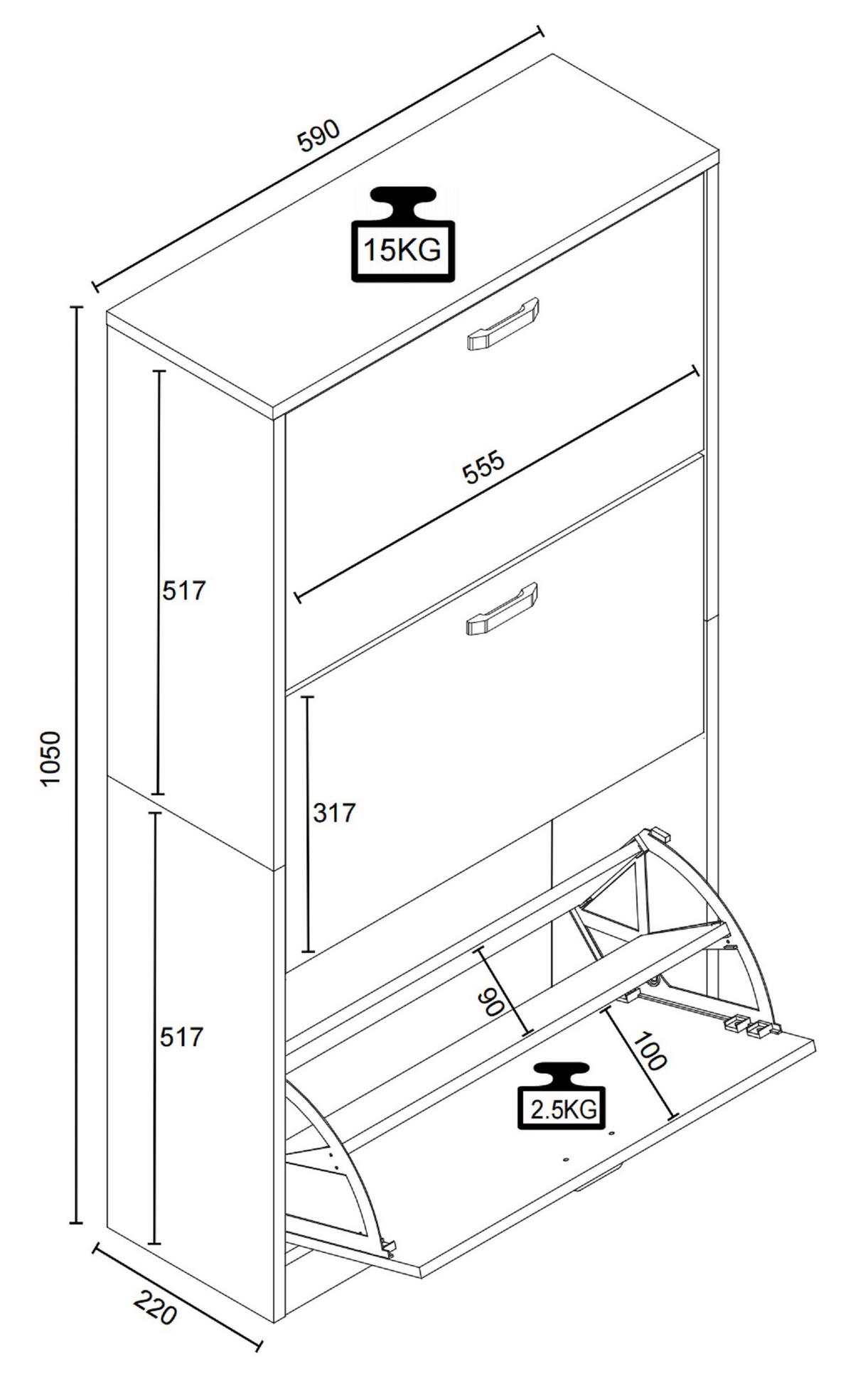 Schuhschrank Halom Weiß/honigeiche - Honigeiche/Weiß, LIFESTYLE, Holzwerkstoff (59/105/22cm) - MID.YOU