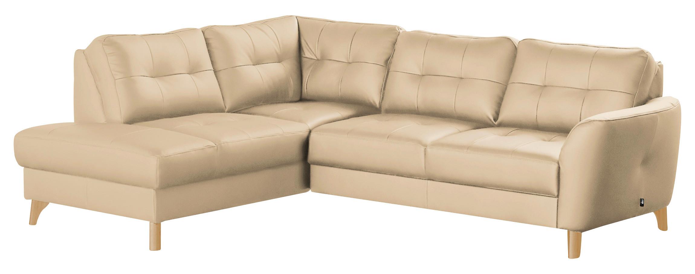 Ecksofa Nordic Beige S: 190x236 cm - Beige/Buchefarben, Design, Leder/Textil (190/236cm) - Livetastic