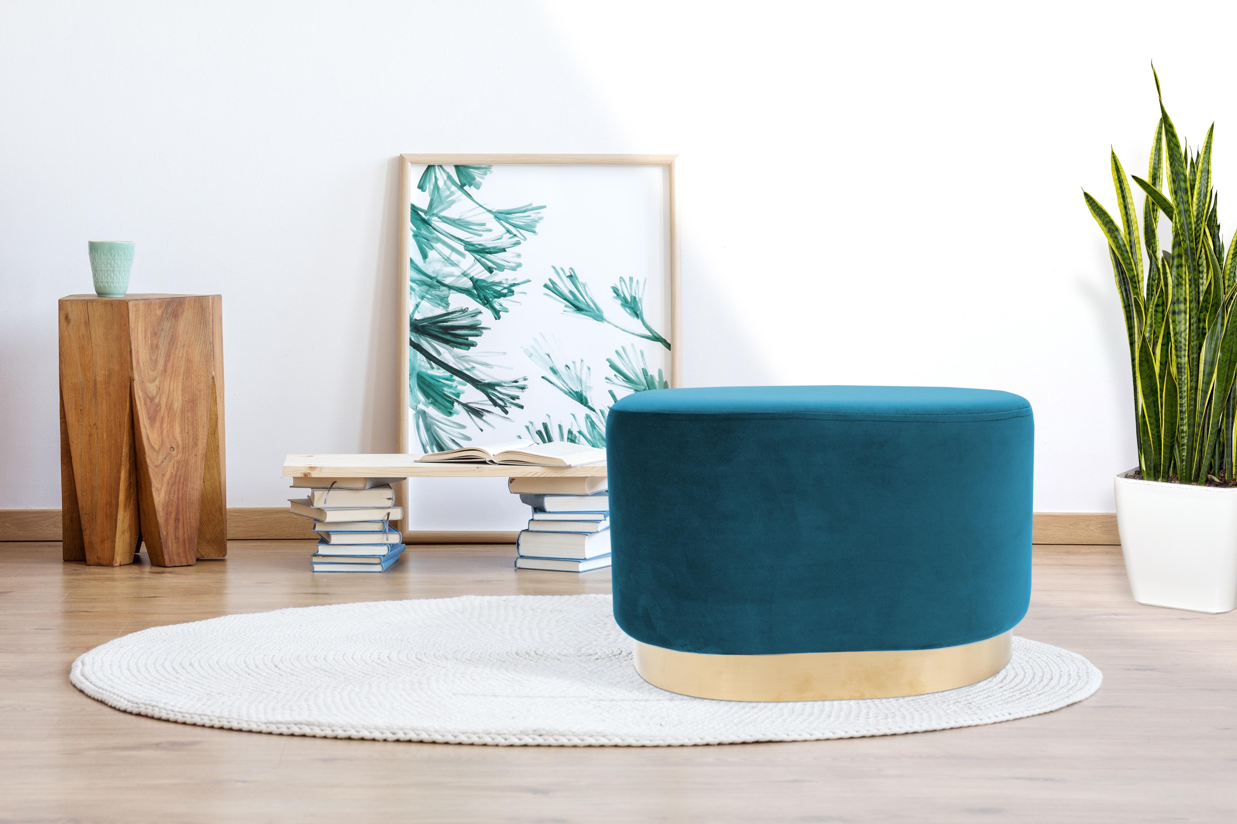 Pouf Samt Petrol/goldfarben Bxhxt: 35,5x43x55 Cm - Goldfarben/Petrol, Basics, Holz/Holzwerkstoff (35,5/43/55cm) - Kayoom