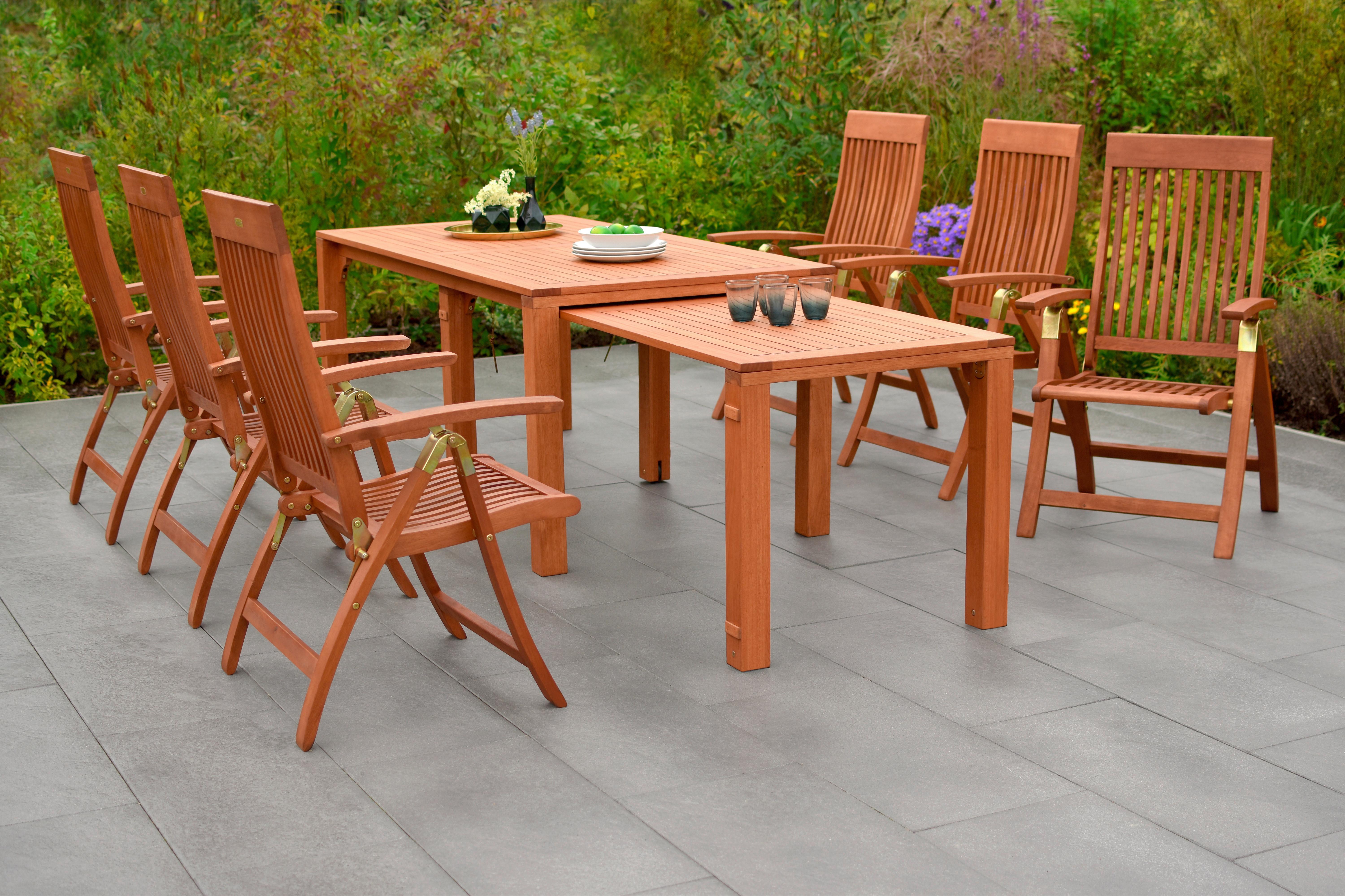 Gartengarnitur Comodoro 7-Tlg. Holz - Naturfarben, KONVENTIONELL, Holz - Gardenson