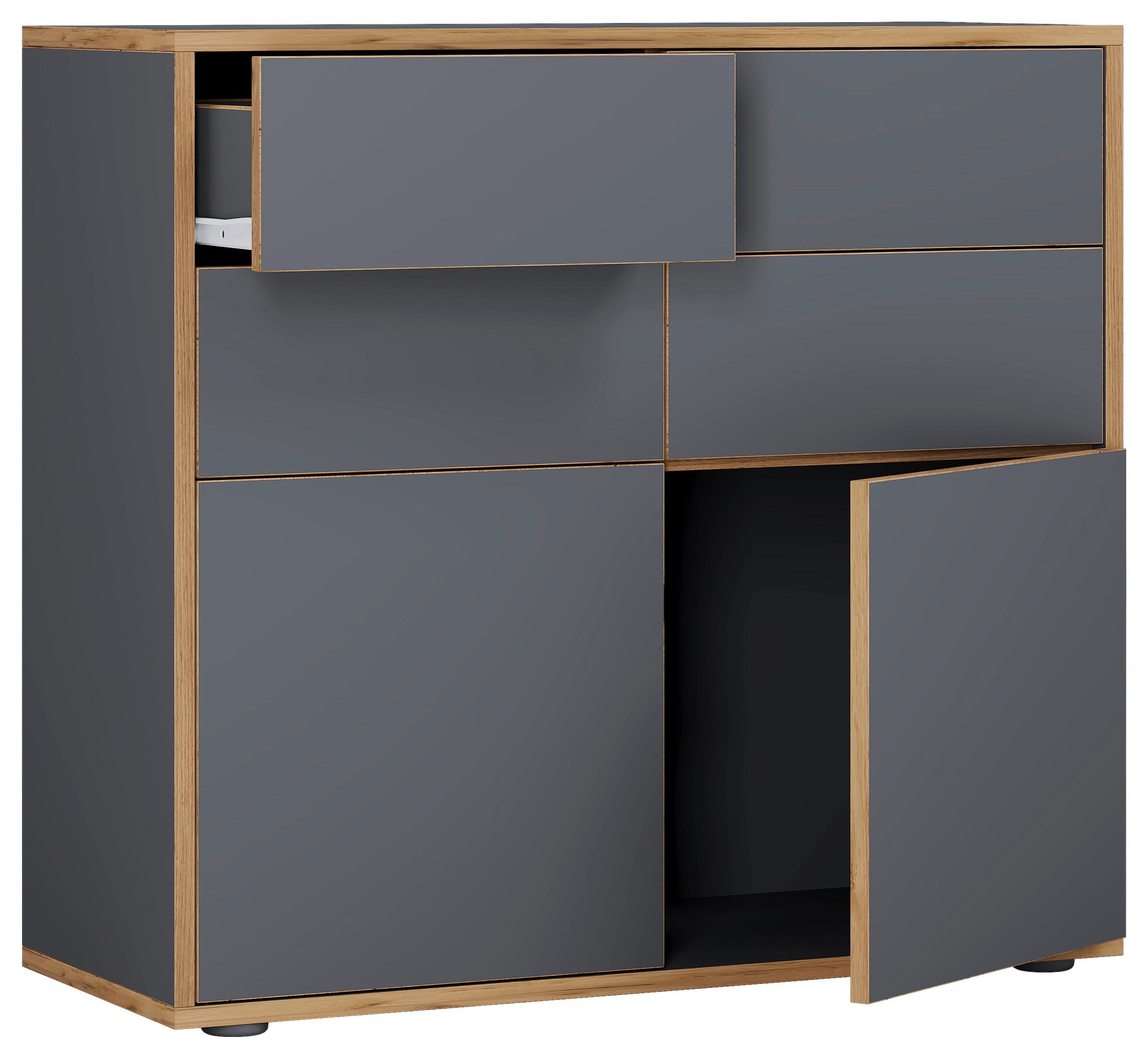 Kommode Salia Anthrazit/Eiche Dekor B:100cm - Honigeiche/Anthrazit, Design, Holzwerkstoff (100/74/33cm) - MID.YOU