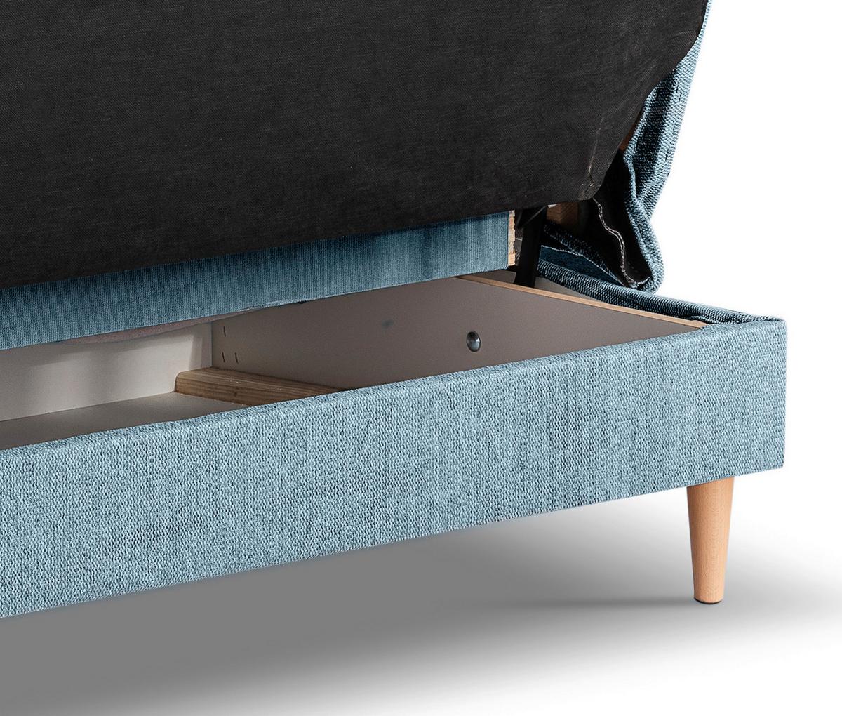 Schlafsofa Bono Blau B: 199cm - Hellbraun/Blau, Basics, Holz/Textil (199/91/91cm) - MID.YOU