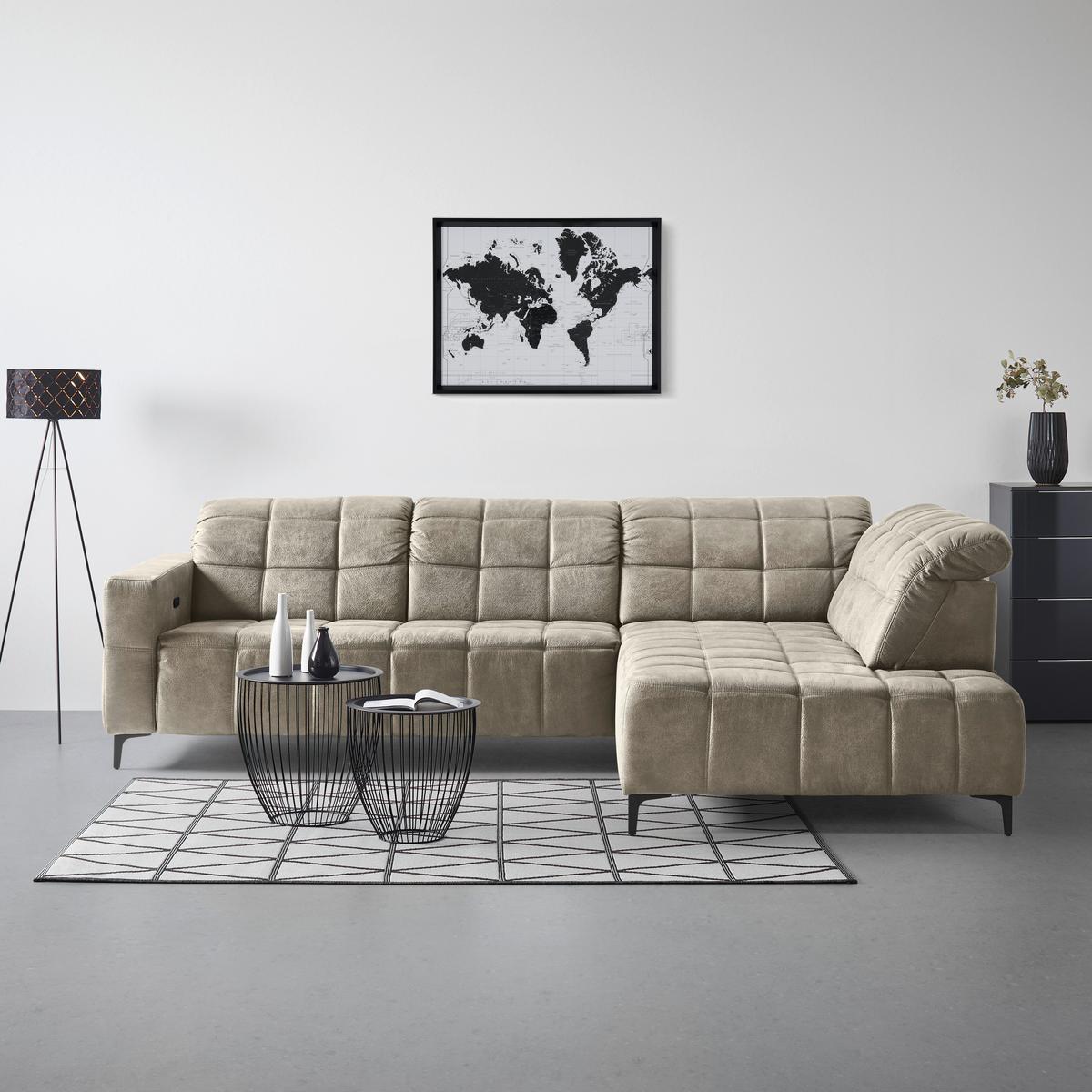 Rohová sedačka PANAMA, pravá, sivá - čierna/sivá, Konventionell, kov/textil (304/89-102/216cm) - Premium Living