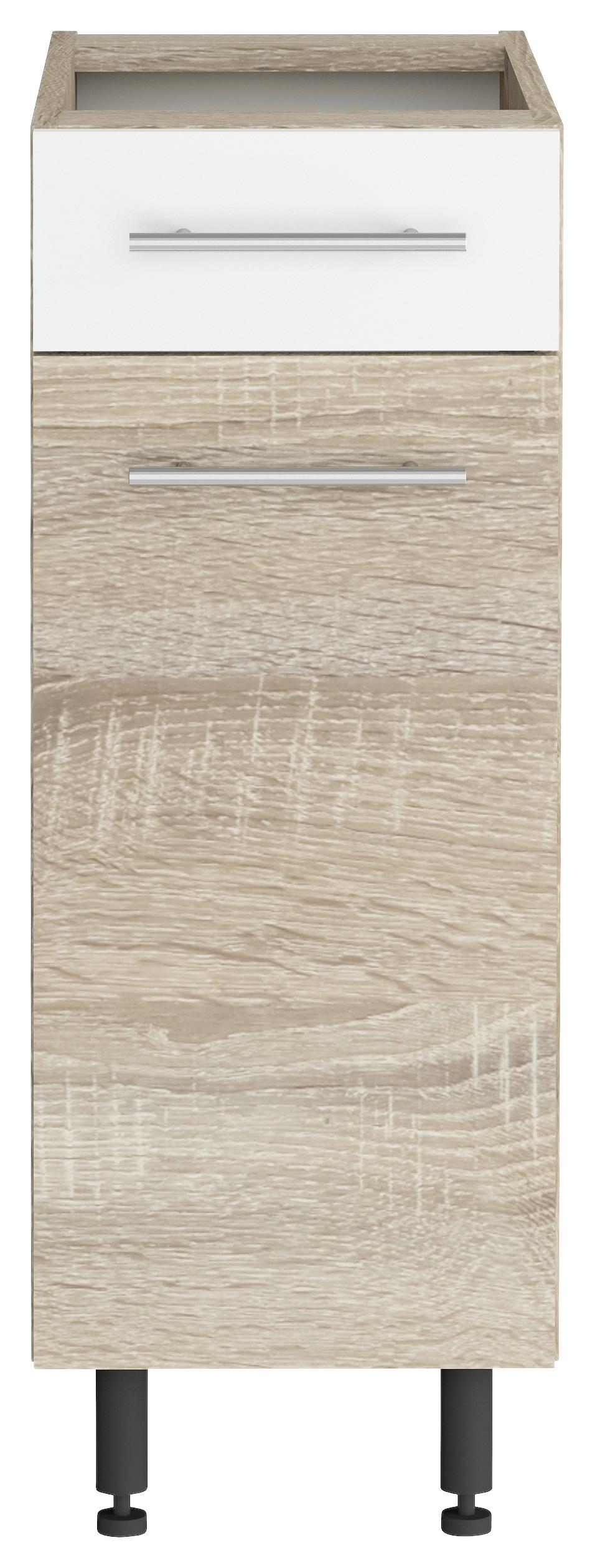 Alsószekrény Corina - Sonoma tölgy/fehér, Modern, fa/fém (30/82,4/58cm)