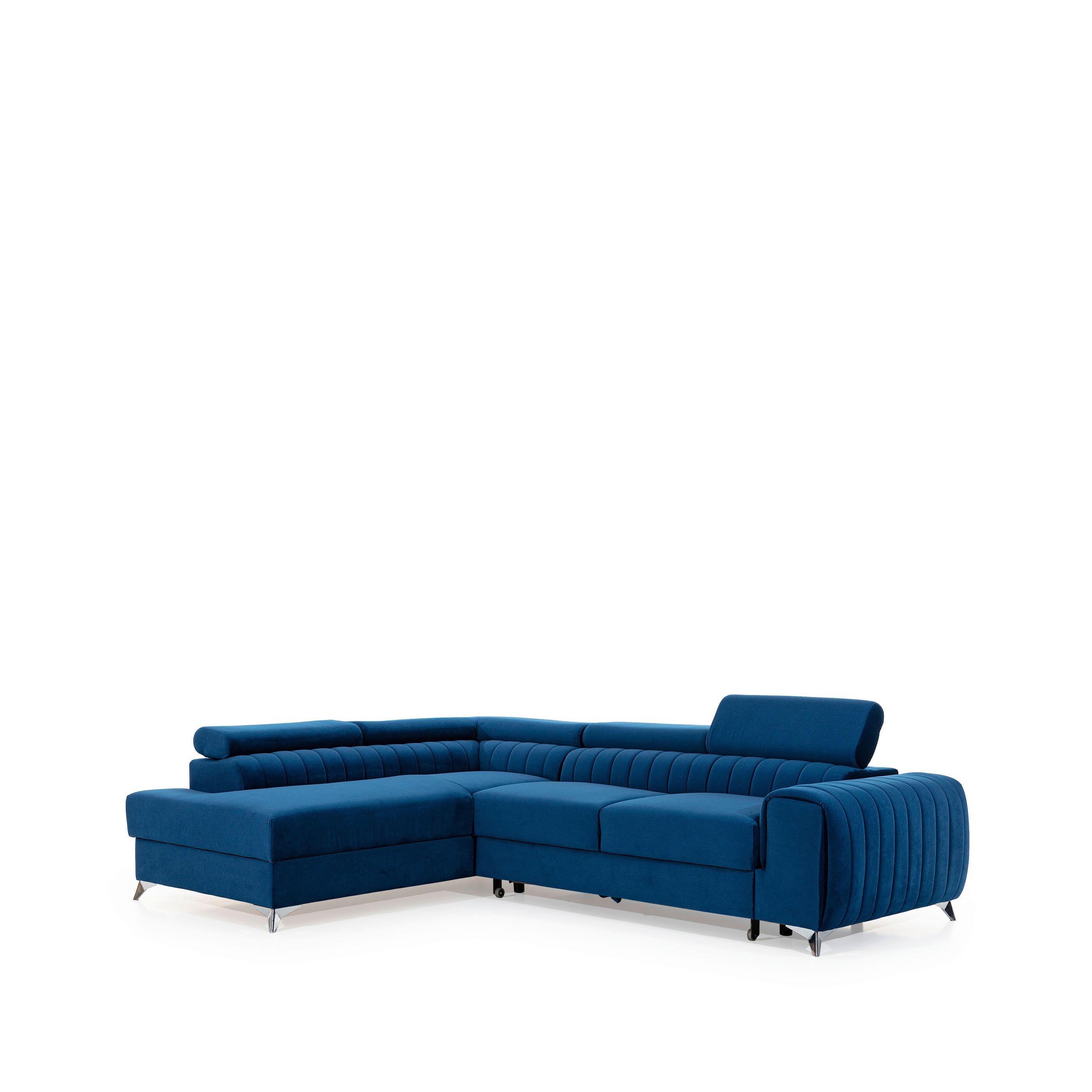 Ecksofa Laurence Blau S: 205x278 cm - Blau/Silberfarben, Design, Textil (205/278cm) - MID.YOU