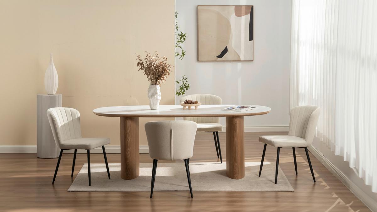 Vierfußstuhl Abbie Leinenoptik Beige, B: 52 Cm - Beige/Schwarz, KONVENTIONELL, Holz/Textil (52/82/60cm) - P & B