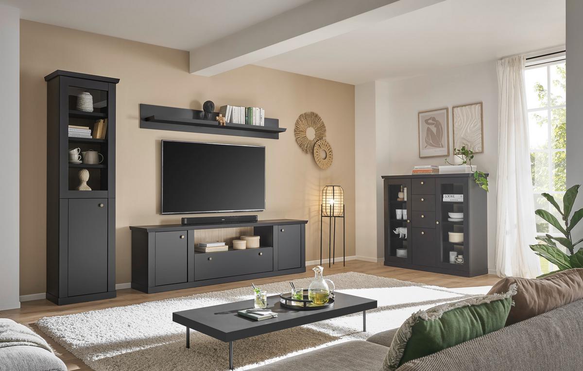 Highboard Lincoln Schwarz/Eichefarben B: 129cm - Eichefarben/Schwarz, Design, Holzwerkstoff (129/118/42cm) - MID.YOU