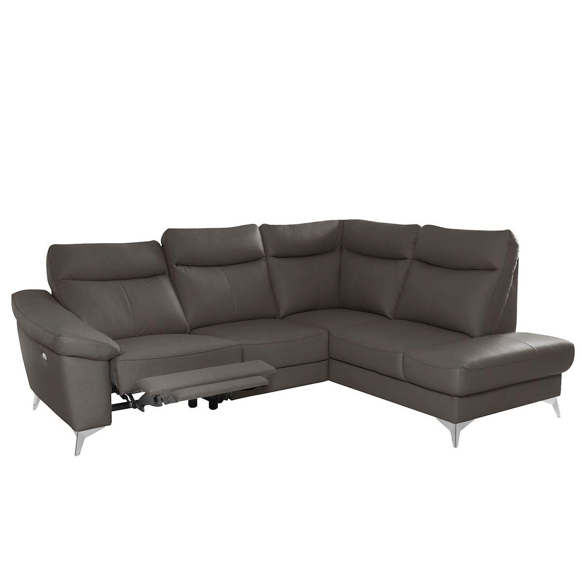 Ecksofa Luna Teilleder Dunkelbraun 242x194 - Chromfarben/Dunkelbraun, Design, Leder/Textil (242/194cm) - Livetastic