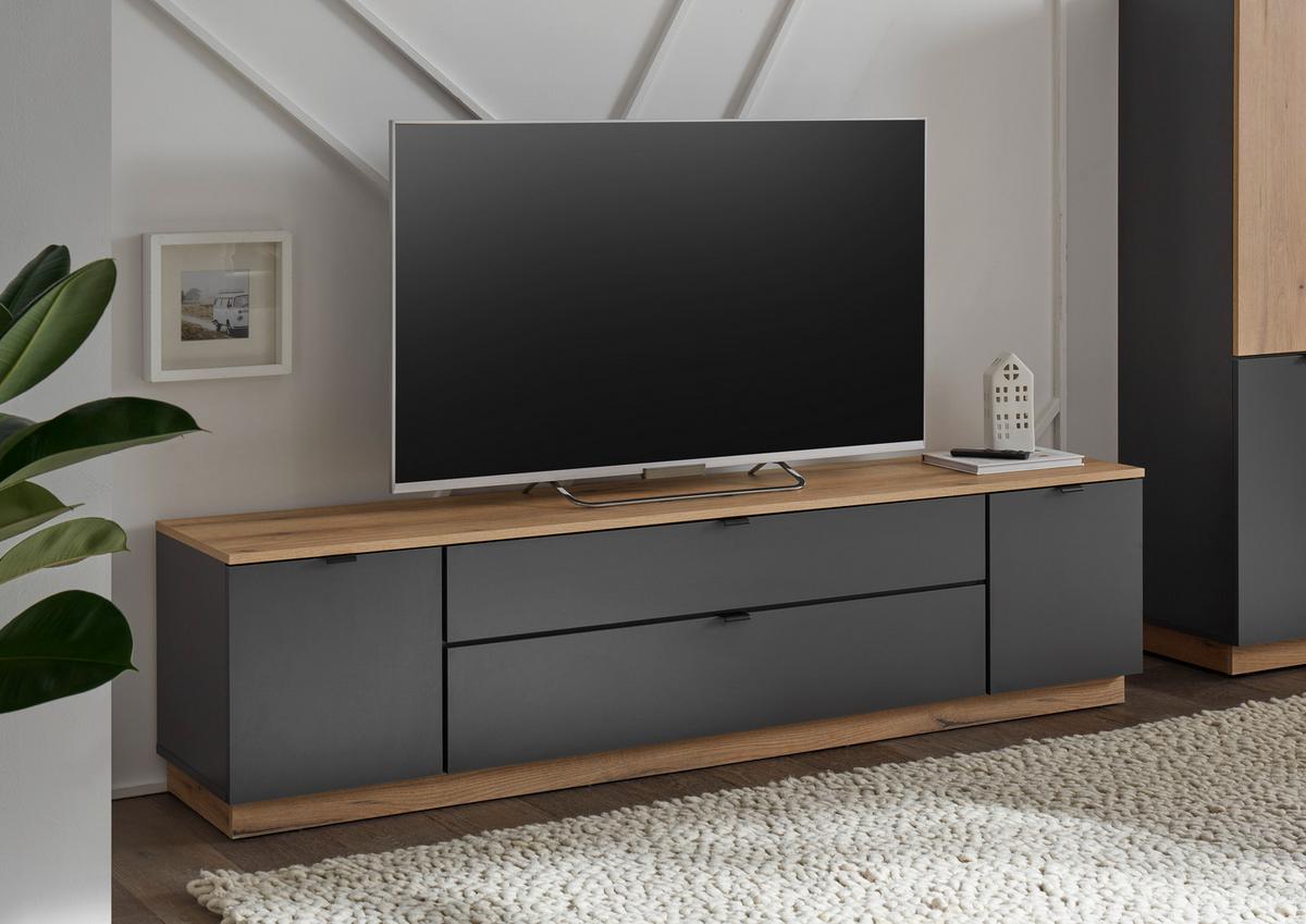 TV-Lowboard Vince II B: 185 cm Anthrazit/Evoke Oak Dekor - Eichefarben/Anthrazit, Trend, Holzwerkstoff (185/47/38cm) - Livetastic