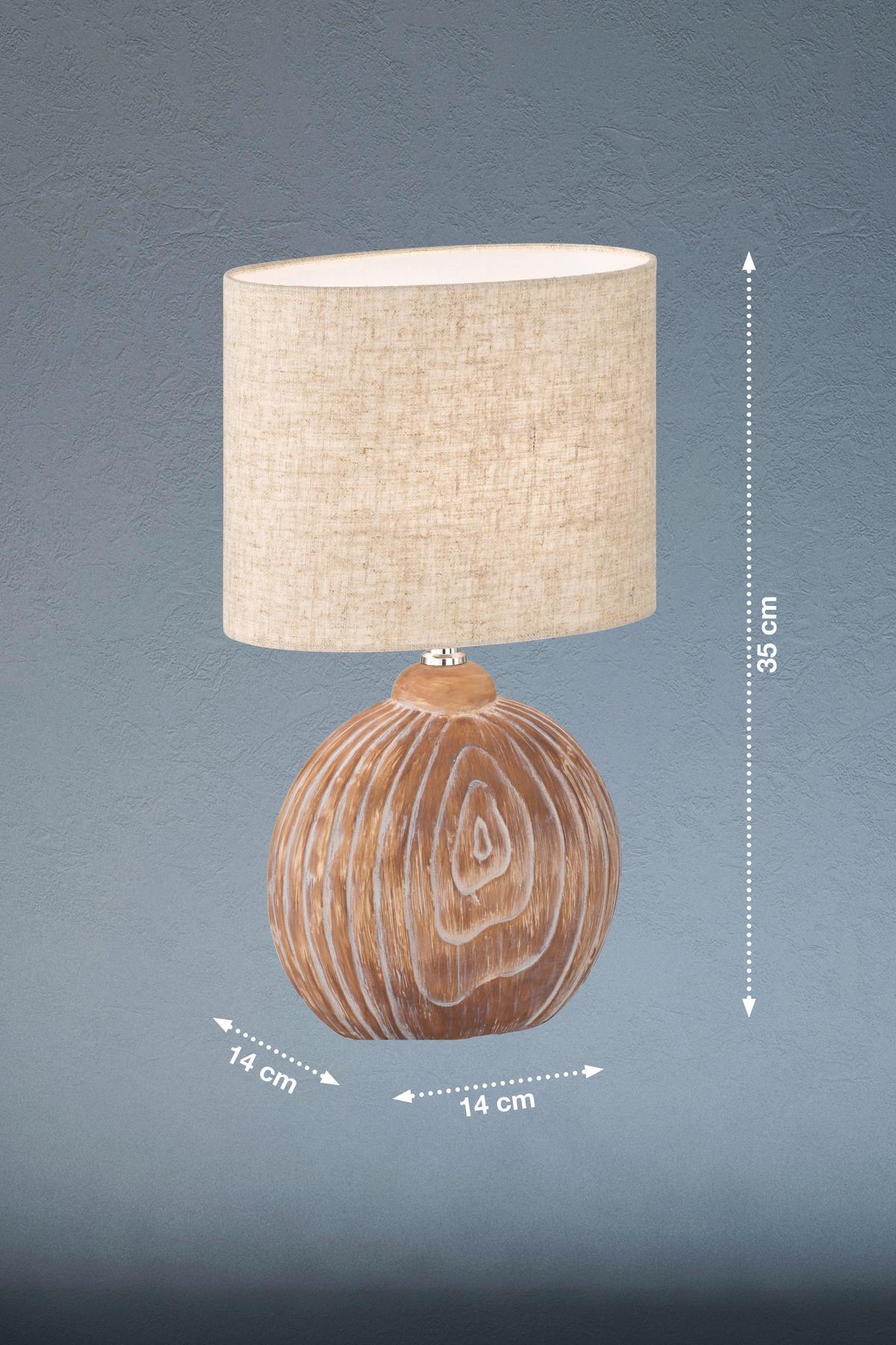 Tischlampe Sandfarben mit Schnurschalter - Sandfarben/Eukalyptusholzfarben, Design, Keramik/Textil (13/39/23cm) - Fischer & Honsel