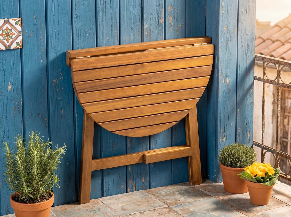 Gartentisch, halbrund LxBxH: ca. 70x45x75 cm - Akaziefarben, Basics, Holz (70/45/75cm) - Prestige Home