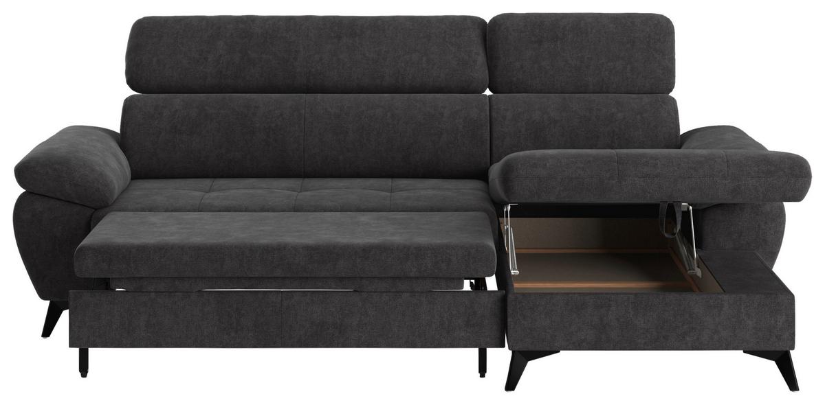 Ecksofa mit Bettkasten Hudson 261x166 cm Dunkelgrau - Schlammfarben/Dunkelgrau, Textil (261/166cm) - MID.YOU