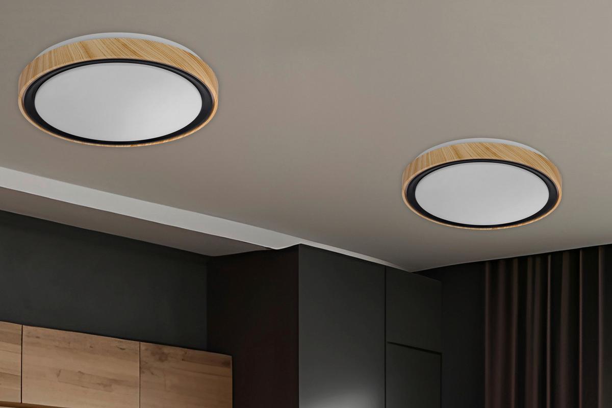 LED-Deckenleuchte 14-33932 Aflo - Eichefarben/Schwarz, Natur, Kunststoff/Metall (38/38/7.5cm)