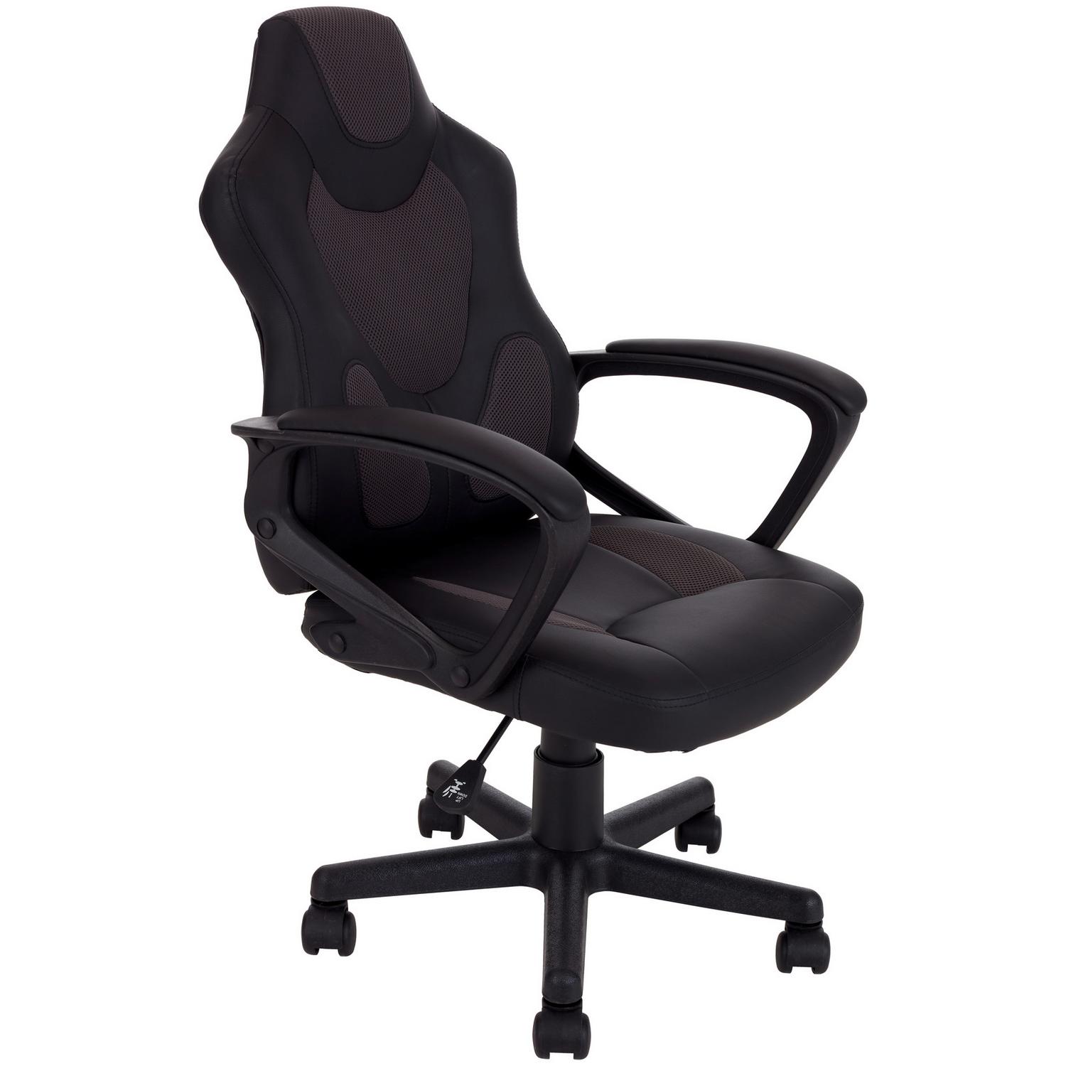 Gaming Stuhl Racer Junior mit Armstützen, Schwarz Grau, 57x90-100x54 cm