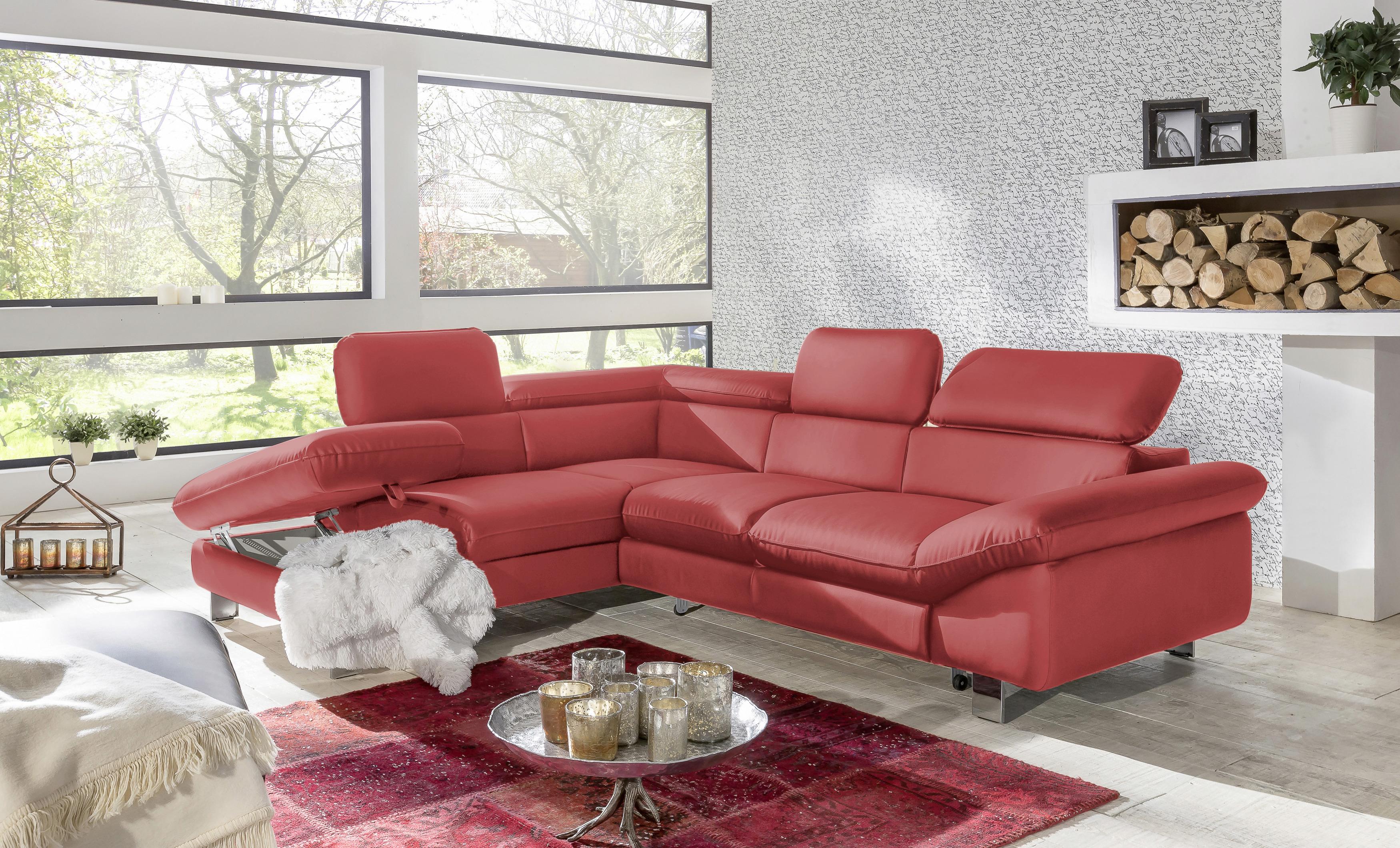 Ecksofa mit Schlaffunktion Driver Rot Lederlook - Chromfarben/Rot, MODERN, Textil (214/266cm) - MID.YOU
