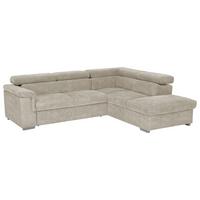Ecksofa Mit Schlaffunktion + Bettkasten Milla, Webstoff - Beige, Basics, Holz/Textil (252/217cm) - MID.YOU