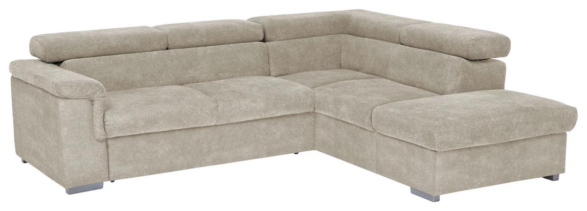 Ecksofa Mit Schlaffunktion + Bettkasten Milla, Webstoff - Beige, Basics, Holz/Textil (252/217cm) - MID.YOU